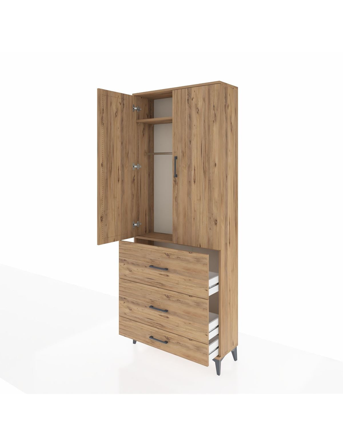 Arges Dolap 2 Raflı 3 Çekmeceli Tek Askılı 88x30x221 - S30M106V9A