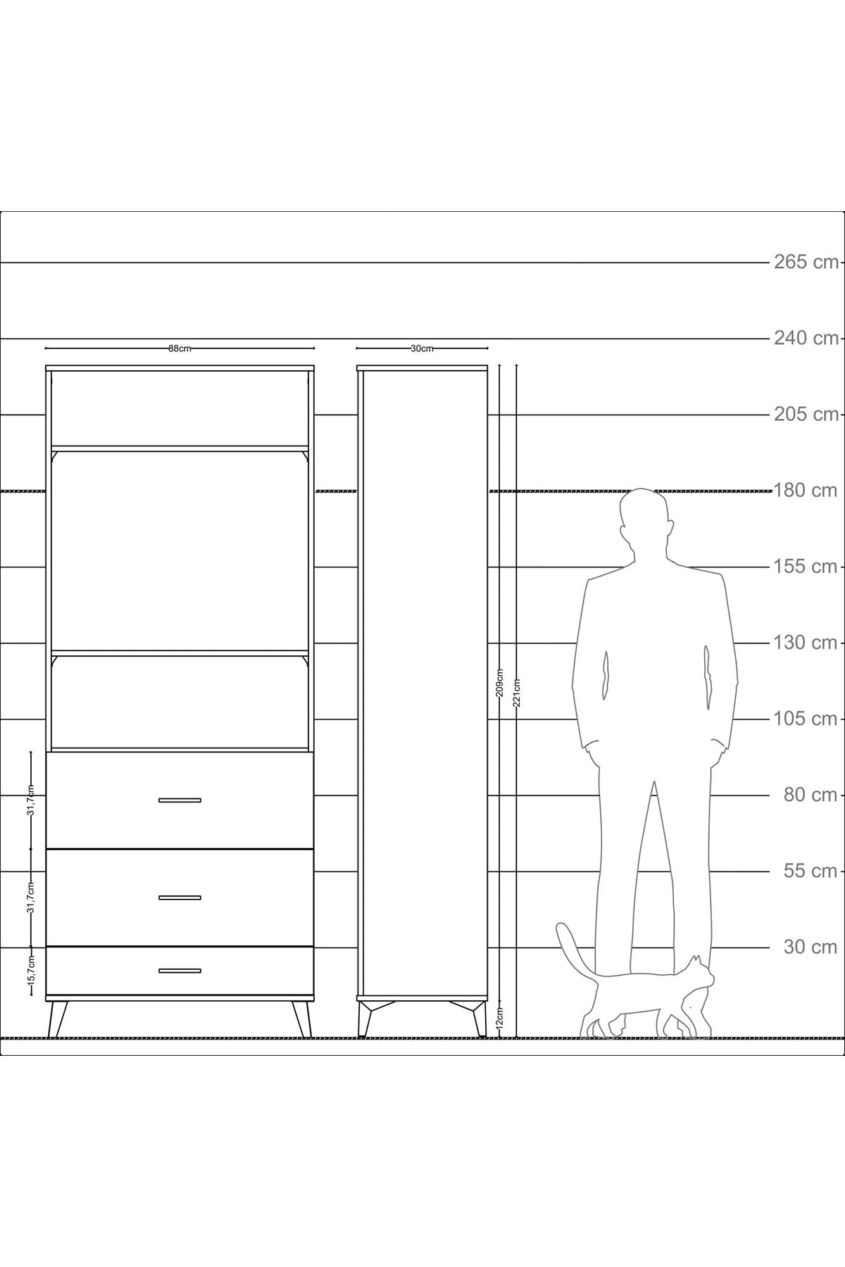 Arges Dolap 3 Raflı 3 Çekmeceli 88x30x221 - S30M108V8A