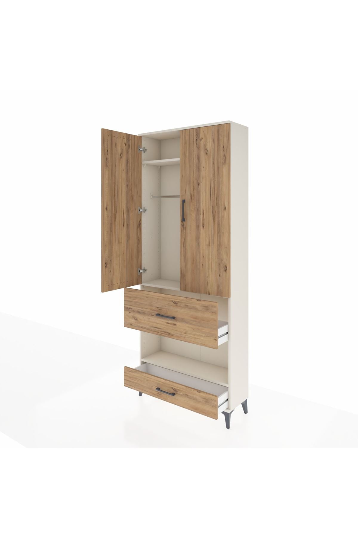 Arges Dolap 3 Raflı 2 Çekmeceli Tek Askılı 88x30x221 - S30M109V3A