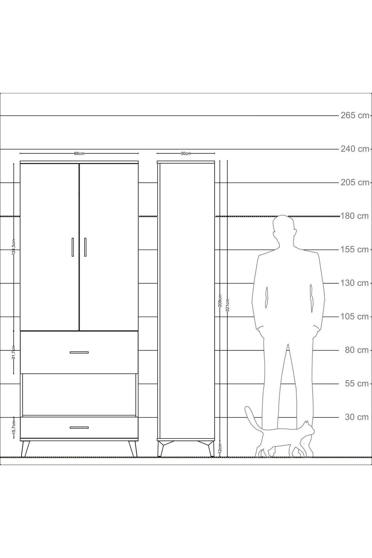 Arges Dolap 3 Raflı 2 Çekmeceli Tek Askılı 88x30x221 - S30M109V5A