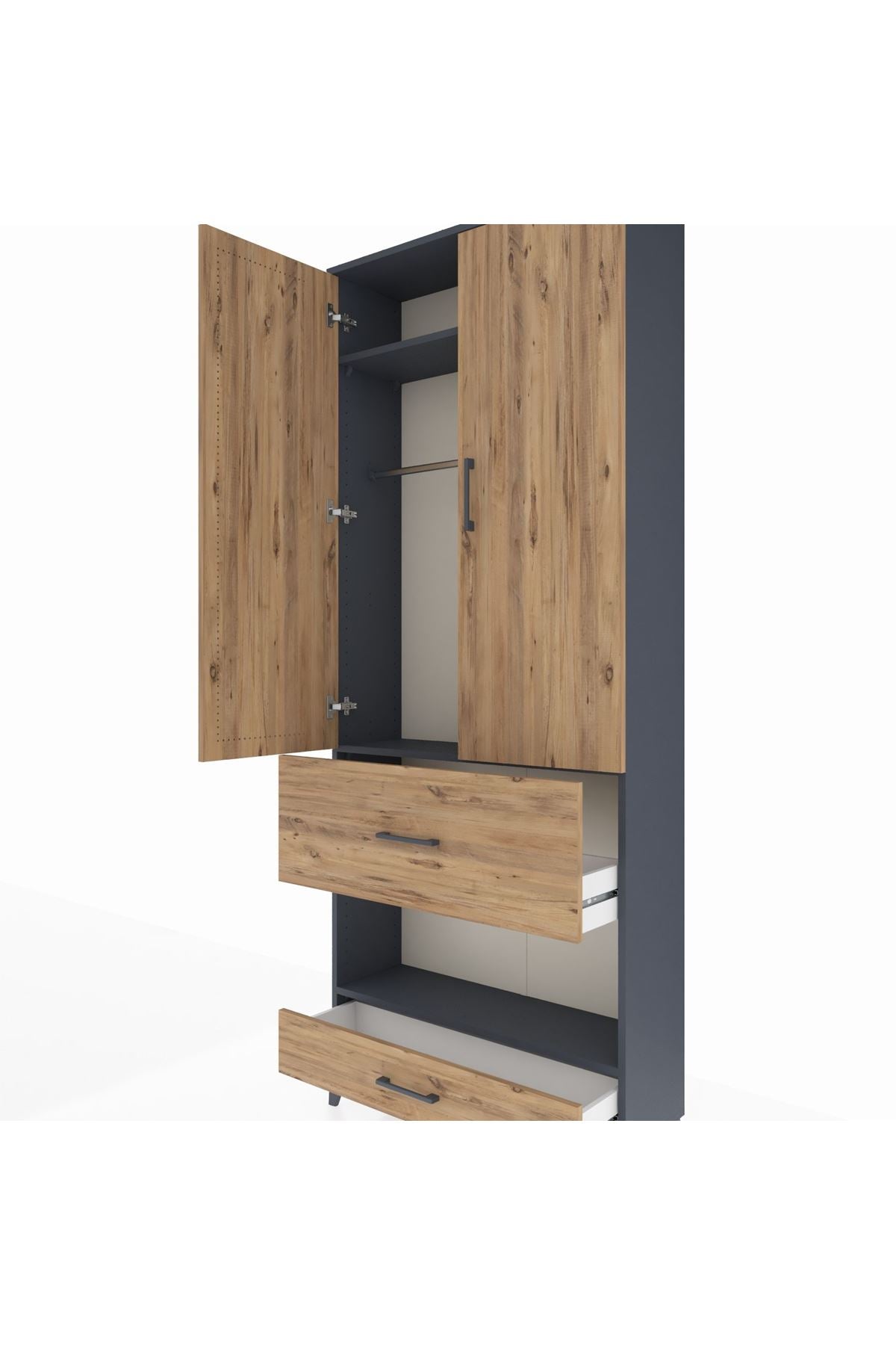 Arges Dolap 3 Raflı 2 Çekmeceli Tek Askılı 88x30x221 - S30M109V6A