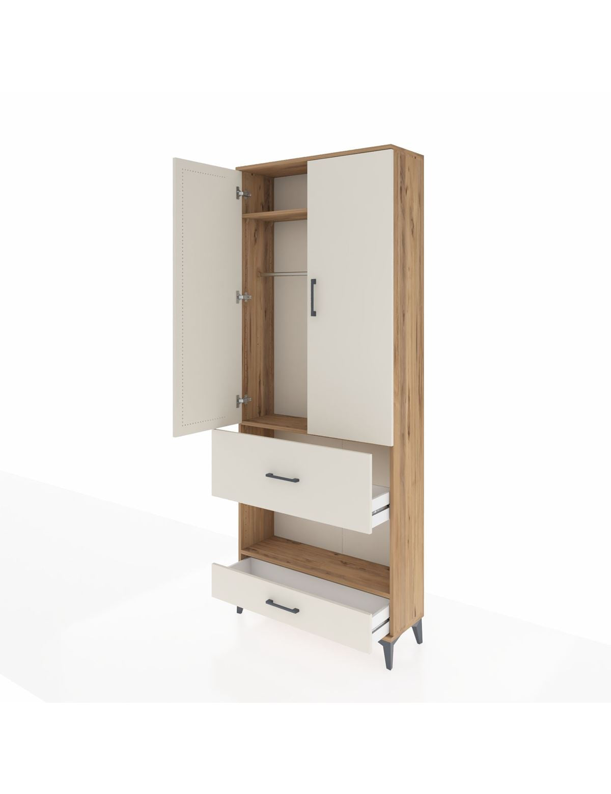 Arges Dolap 3 Raflı 2 Çekmeceli Tek Askılı 88x30x221 - S30M109V7A