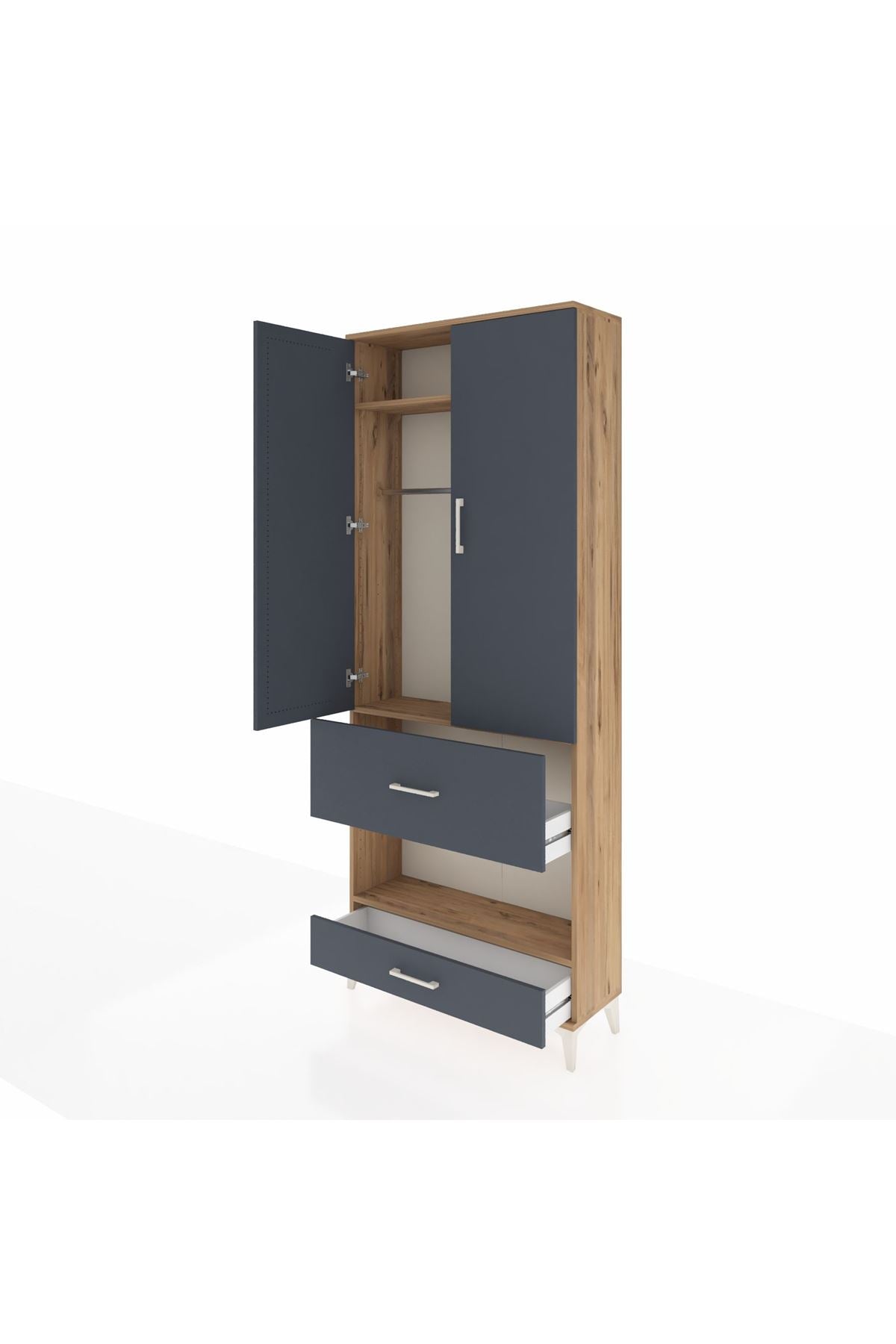 Arges Dolap 3 Raflı 2 Çekmeceli Tek Askılı 88x30x221 - S30M109V8A