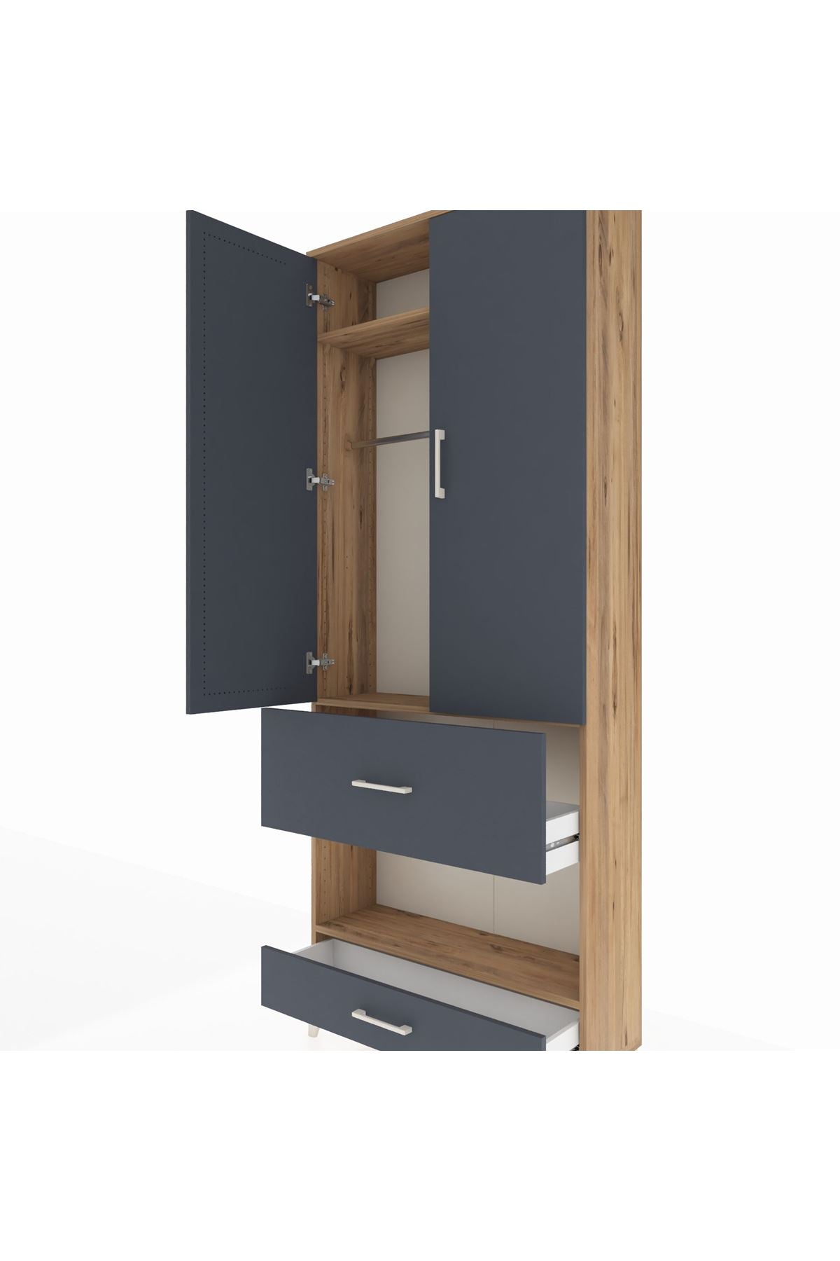 Arges Dolap 3 Raflı 2 Çekmeceli Tek Askılı 88x30x221 - S30M109V8A
