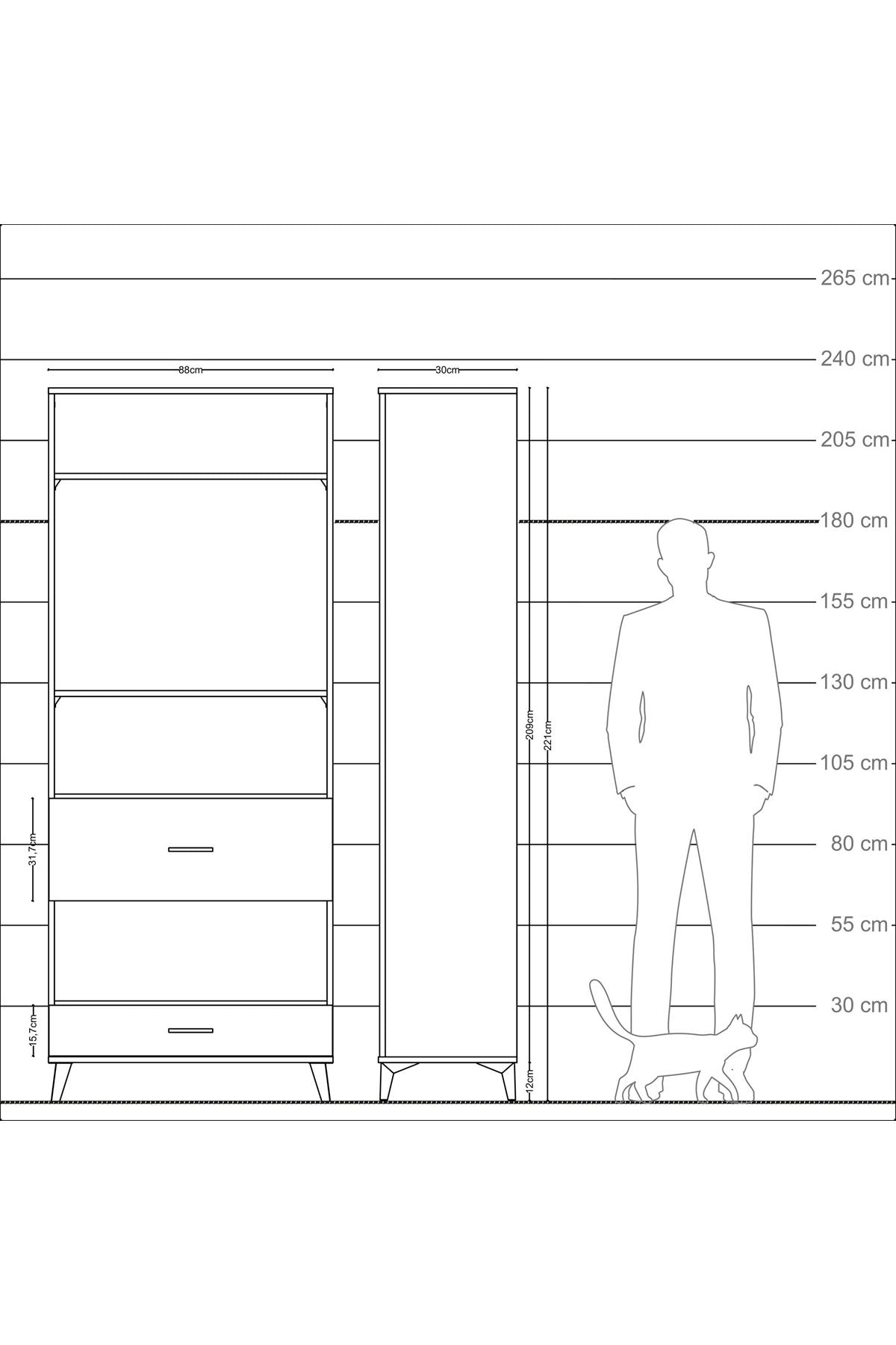 Arges Dolap 4 Raflı 2 Çekmeceli 88x30x221 - S30M111V2A