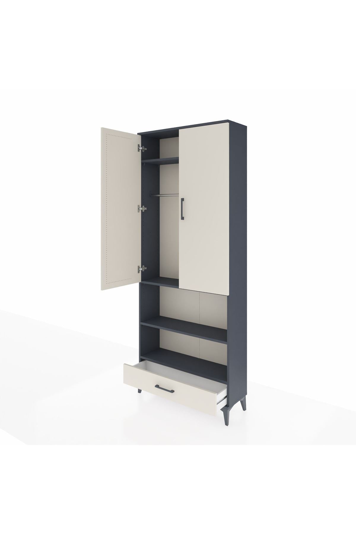 Arges Dolap 4 Raflı Tek Çekmeceli Tek Askılı 88x30x221 - S30M112V4A