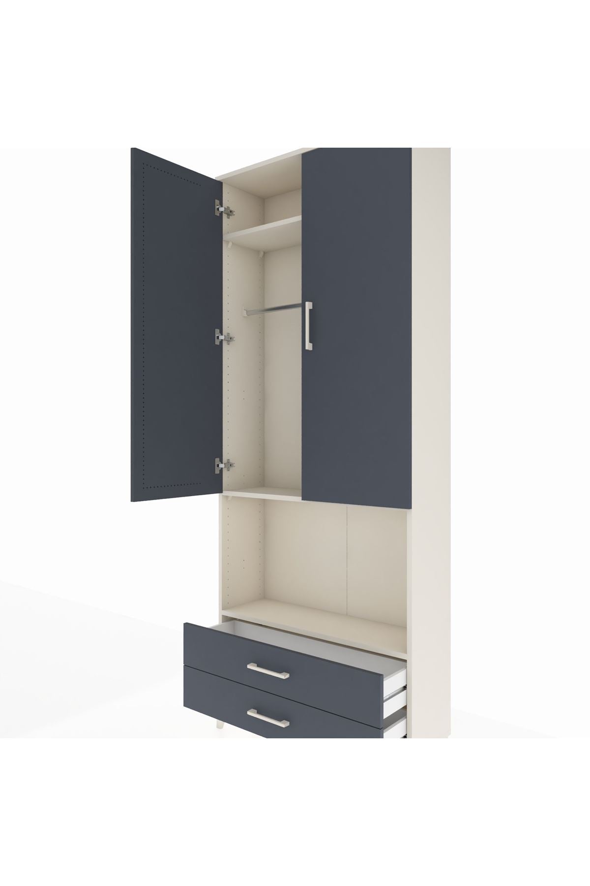 Arges Dolap 3 Raflı 2 Çekmeceli Tek Askılı 88x30x221 - S30M115V2A