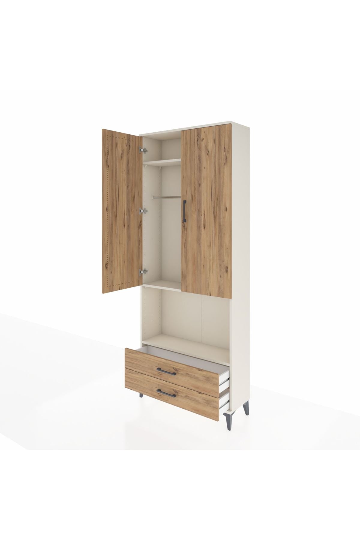 Arges Dolap 3 Raflı 2 Çekmeceli Tek Askılı 88x30x221 - S30M115V3A