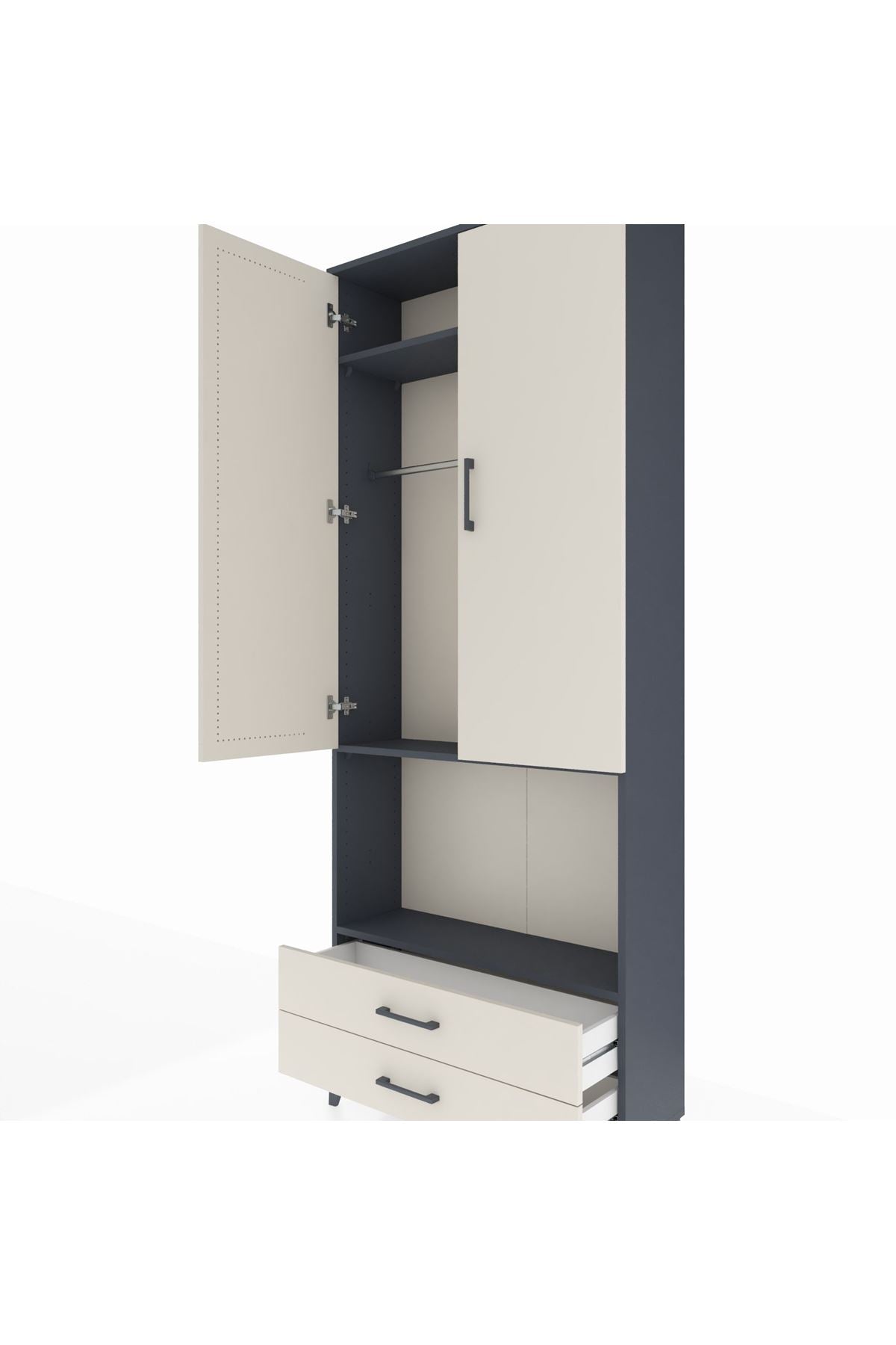 Arges Dolap 3 Raflı 2 Çekmeceli Tek Askılı 88x30x221 - S30M115V4A