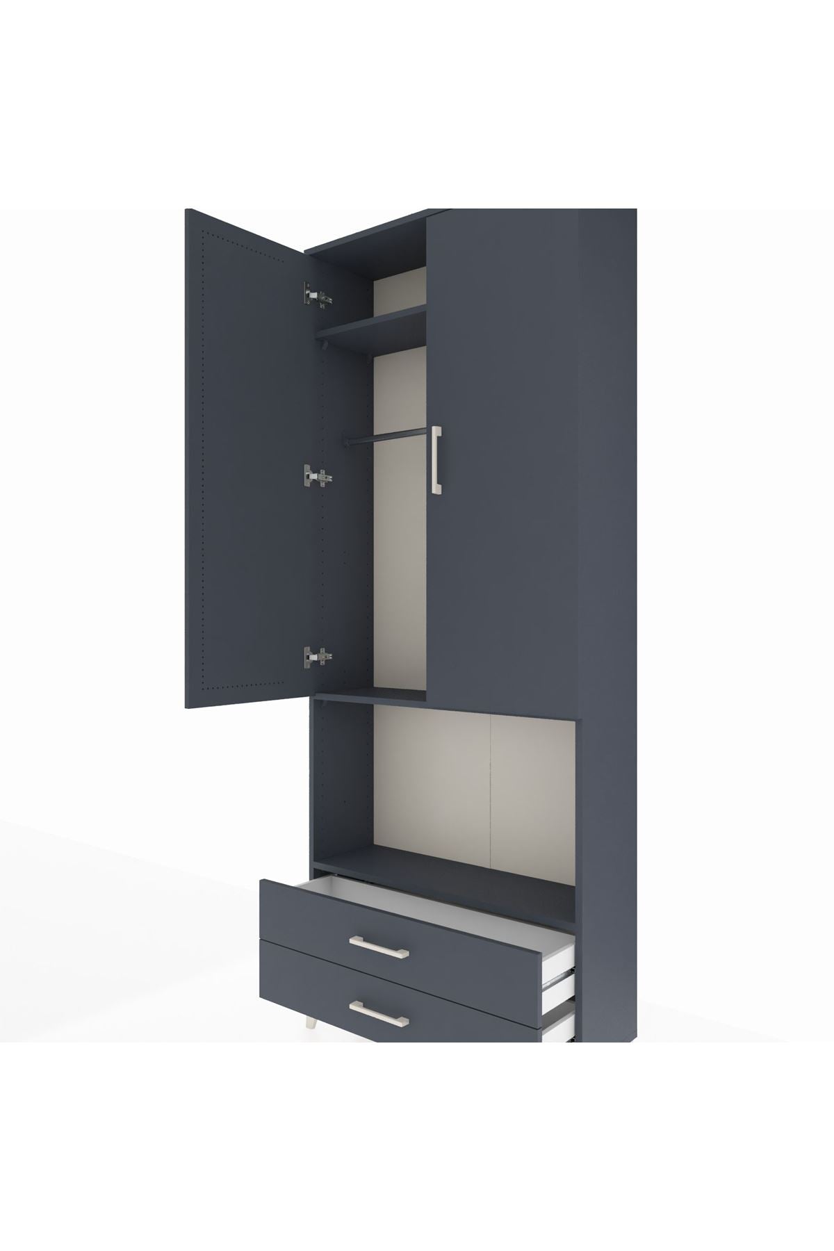 Arges Dolap 3 Raflı 2 Çekmeceli Tek Askılı 88x30x221 - S30M115V5A