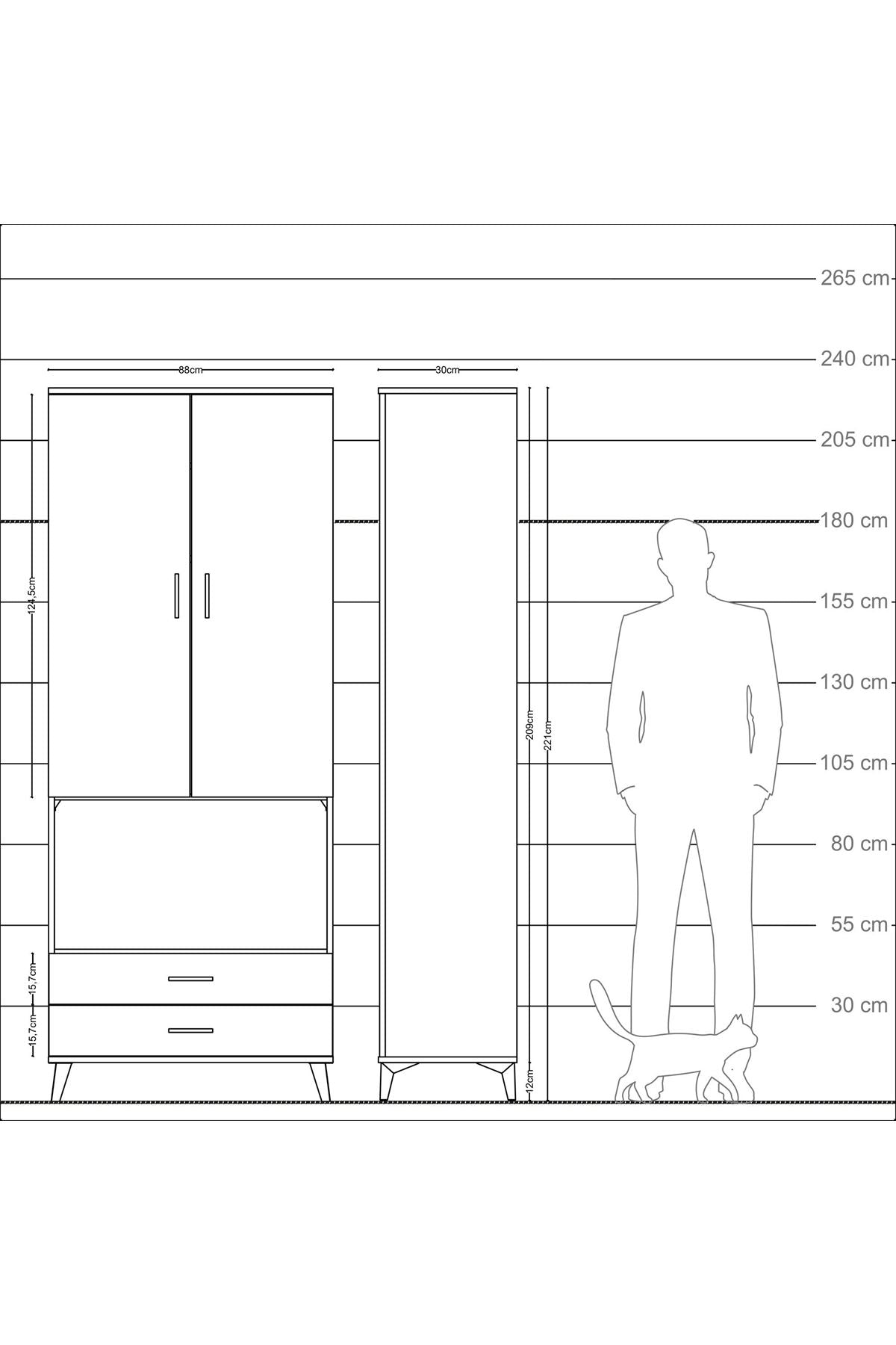 Arges Dolap 3 Raflı 2 Çekmeceli Tek Askılı 88x30x221 - S30M115V5A