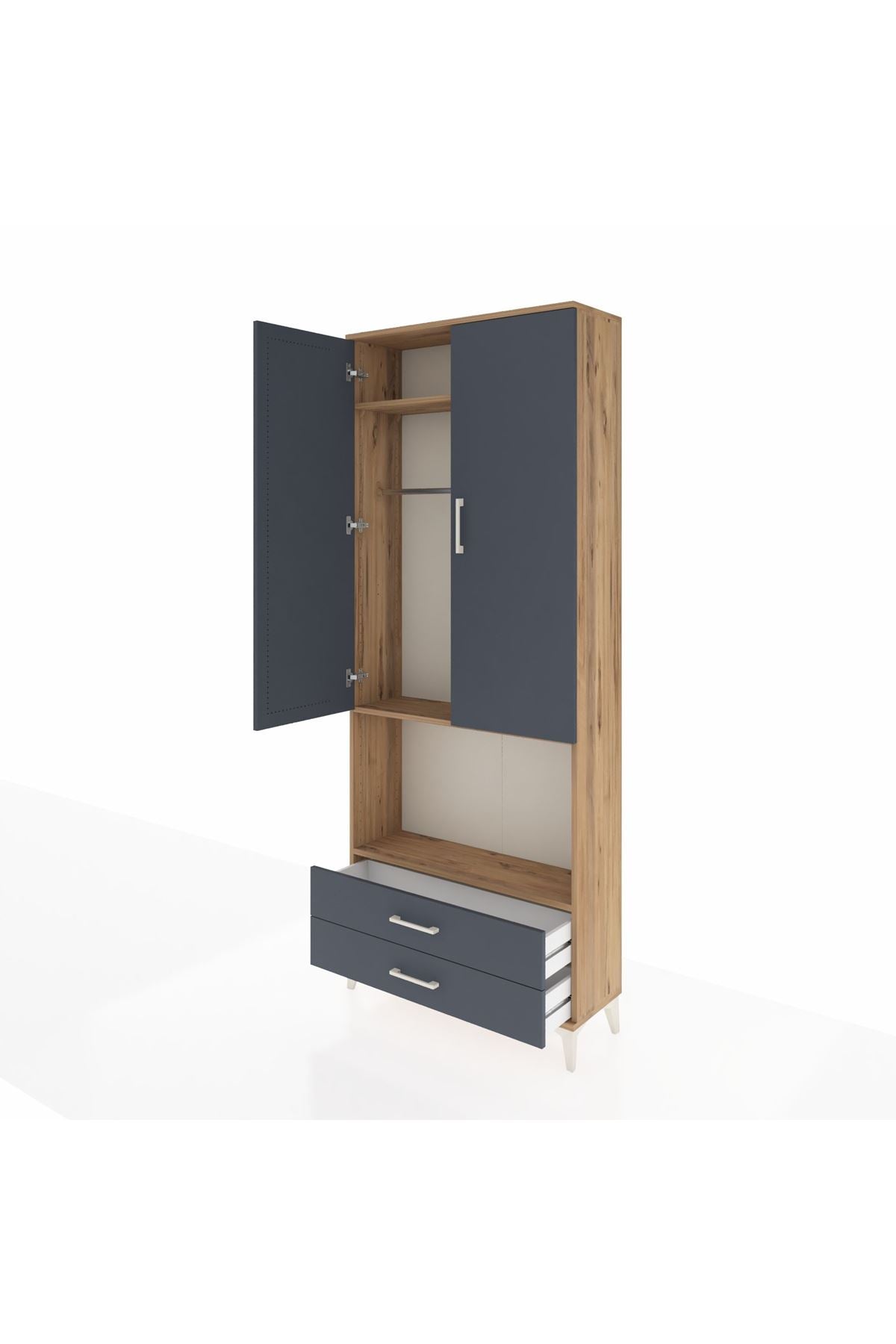 Arges Dolap 3 Raflı 2 Çekmeceli Tek Askılı 88x30x221 - S30M115V8A