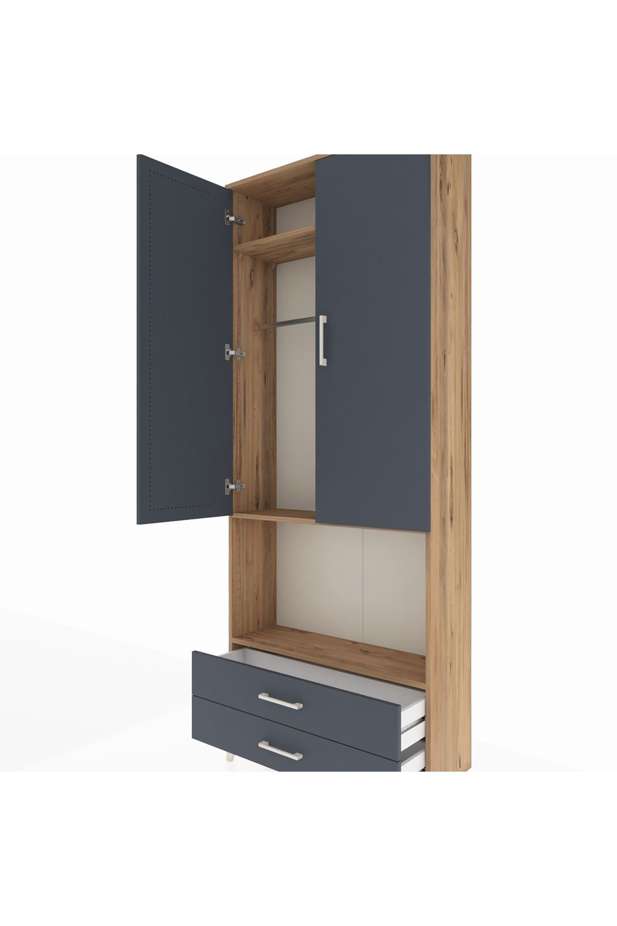 Arges Dolap 3 Raflı 2 Çekmeceli Tek Askılı 88x30x221 - S30M115V8A