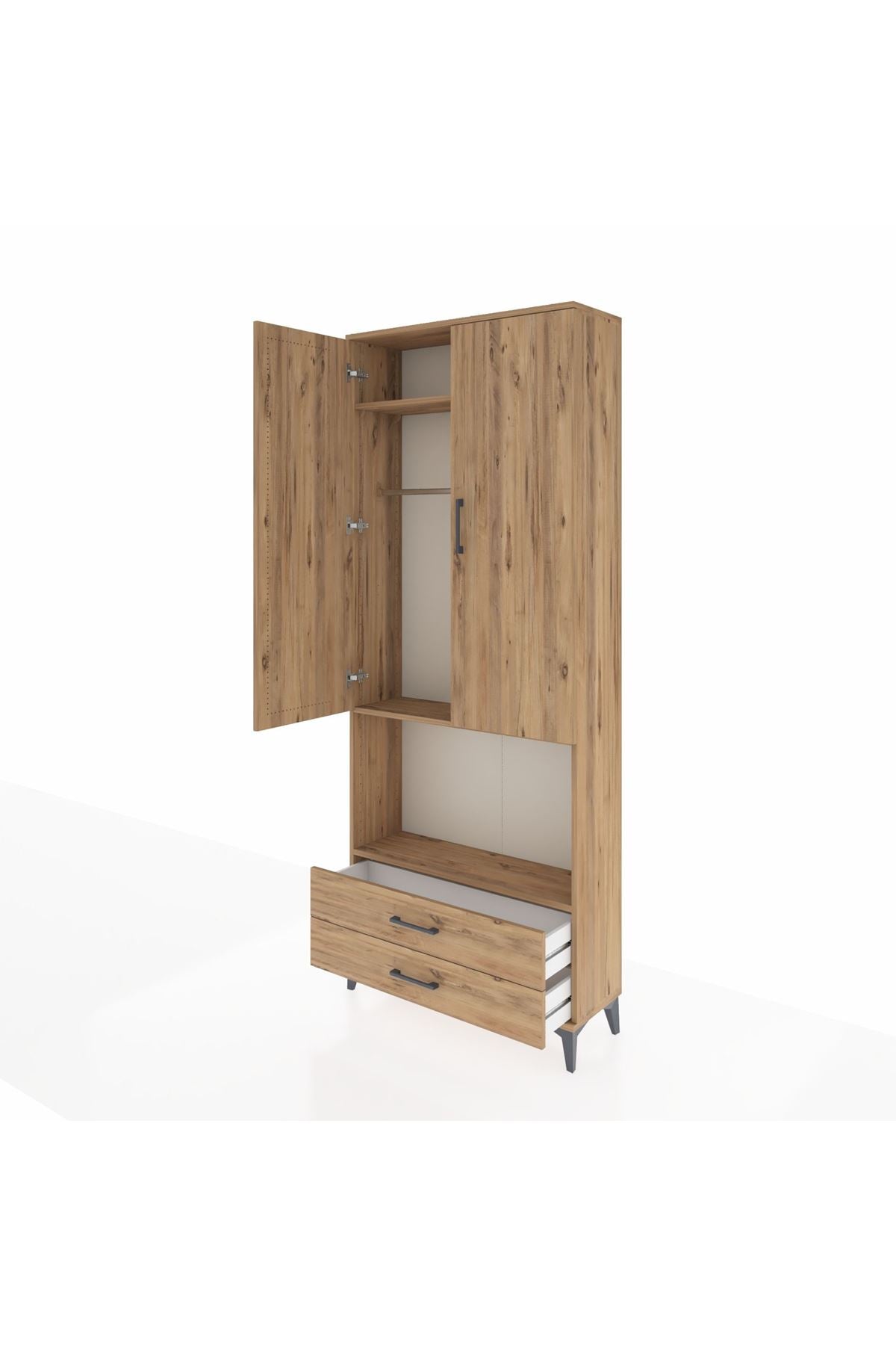 Arges Dolap 3 Raflı 2 Çekmeceli Tek Askılı 88x30x221 - S30M115V9A