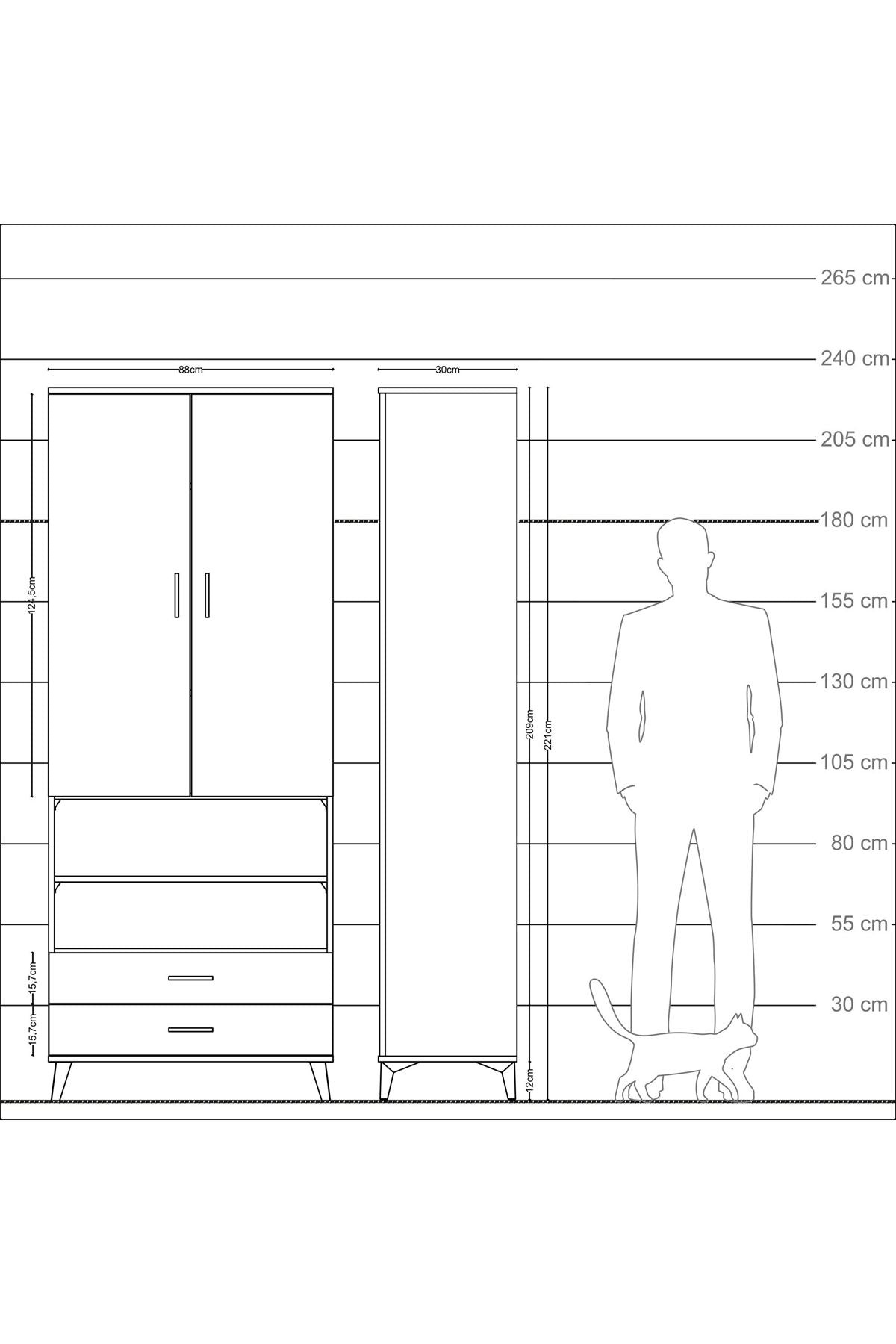 Arges Dolap 5 Raflı 2 Çekmeceli 2 Kapaklı 88x30x221 - S30M116V1A