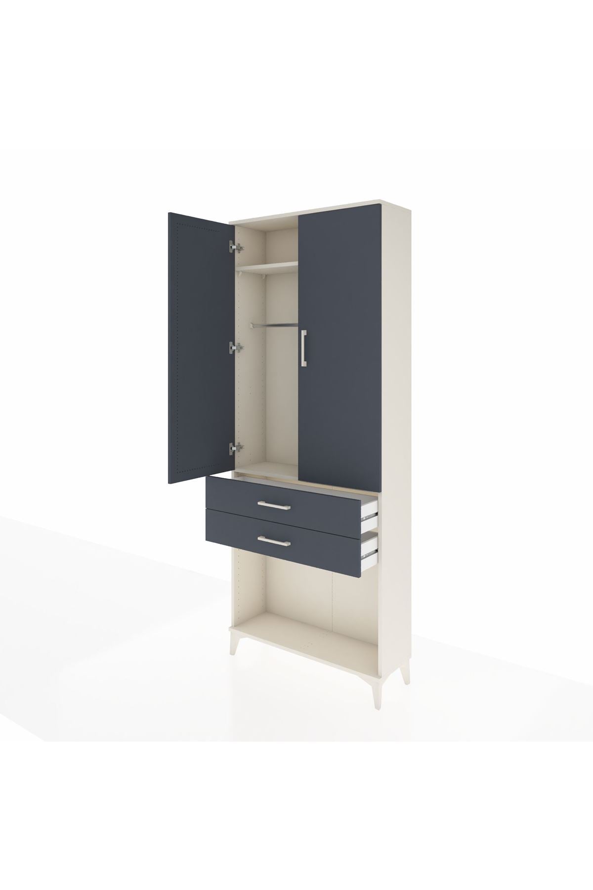 Arges Dolap 2 Raflı 2 Çekmeceli Tek Askılı 88x30x221 - S30M118V2A