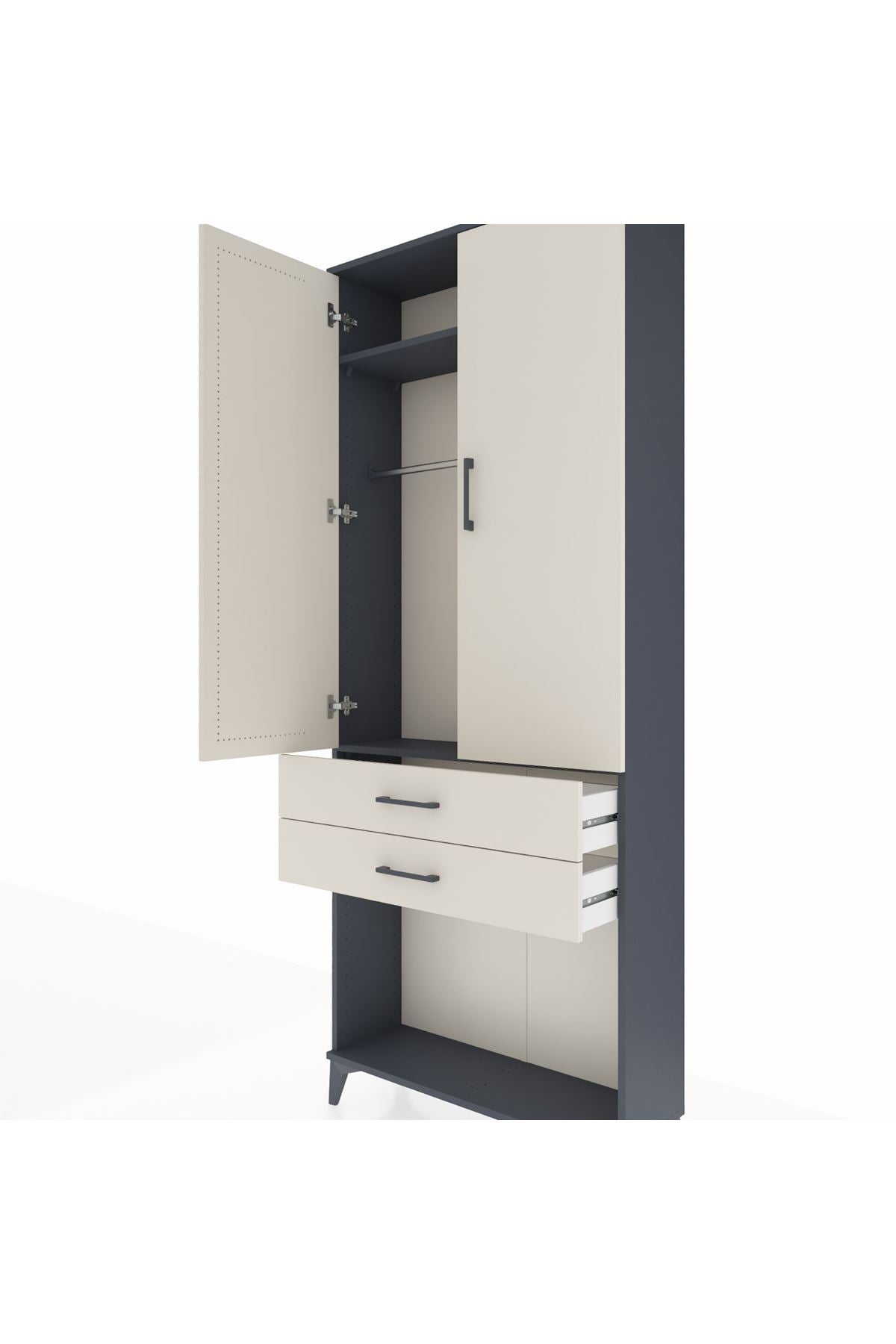 Arges Dolap 2 Raflı 2 Çekmeceli Tek Askılı 88x30x221 - S30M118V4A