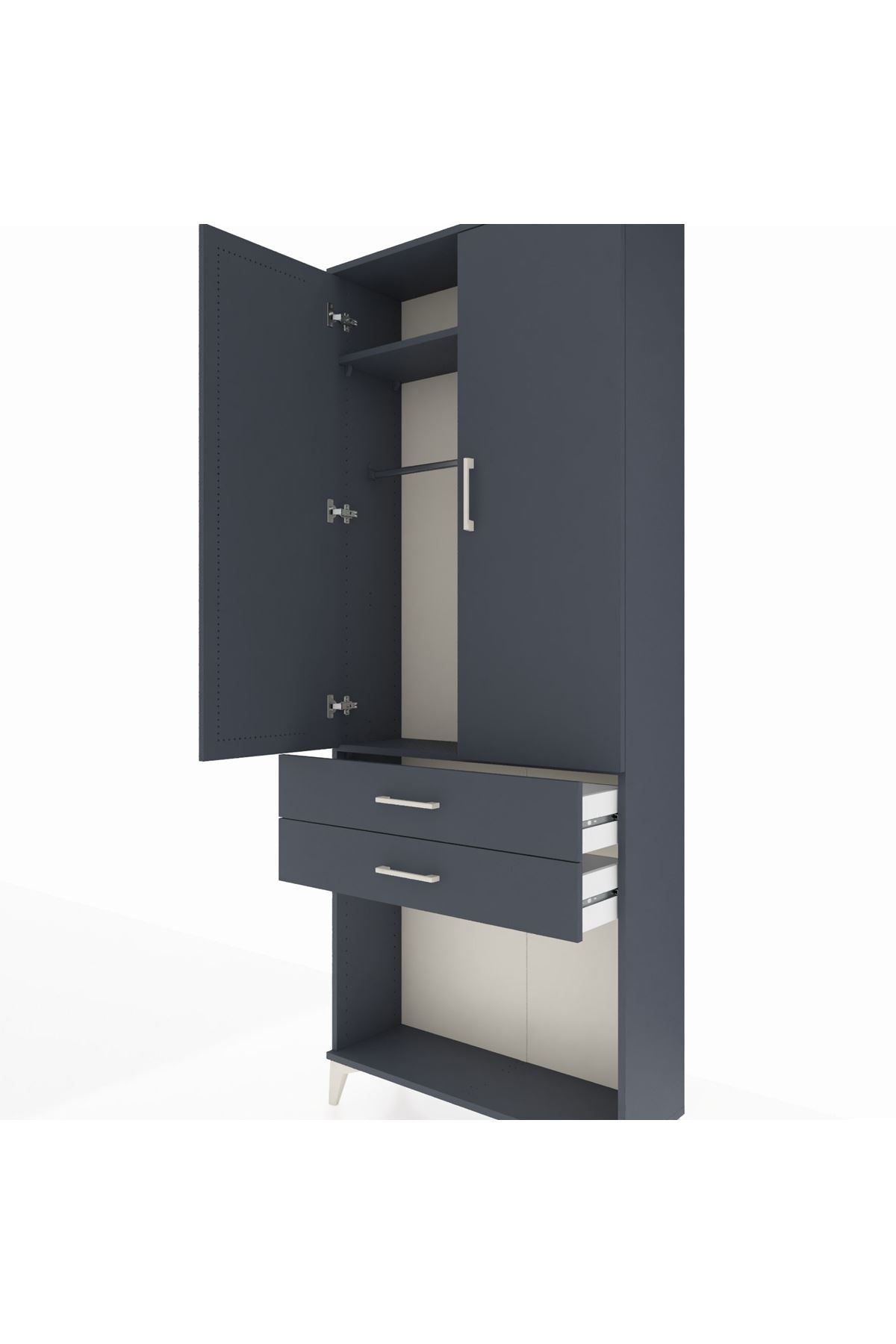 Arges Dolap 2 Raflı 2 Çekmeceli Tek Askılı 88x30x221 - S30M118V5A