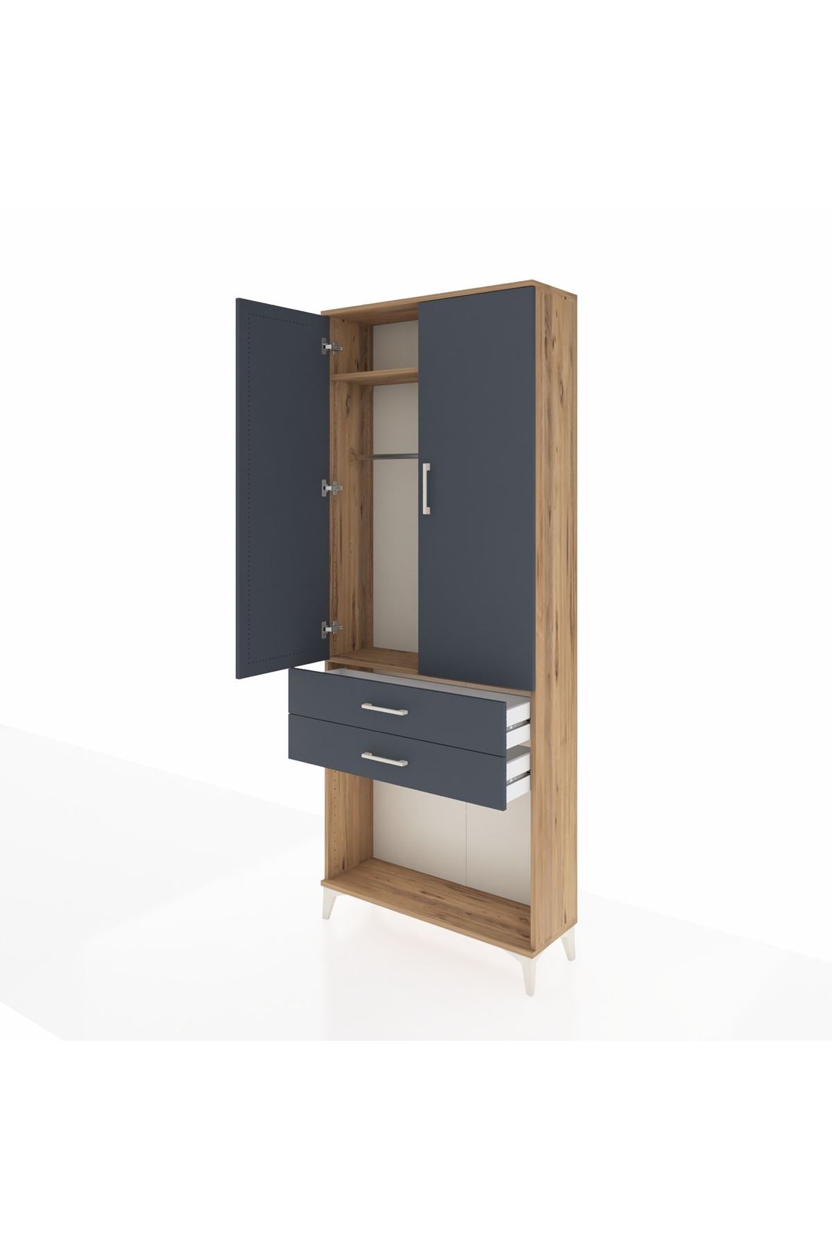 Arges Dolap 2 Raflı 2 Çekmeceli Tek Askılı 88x30x221 - S30M118V8A