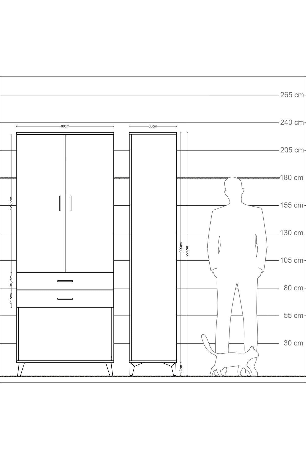 Arges Dolap 2 Raflı 2 Çekmeceli Tek Askılı 88x30x221 - S30M118V8A