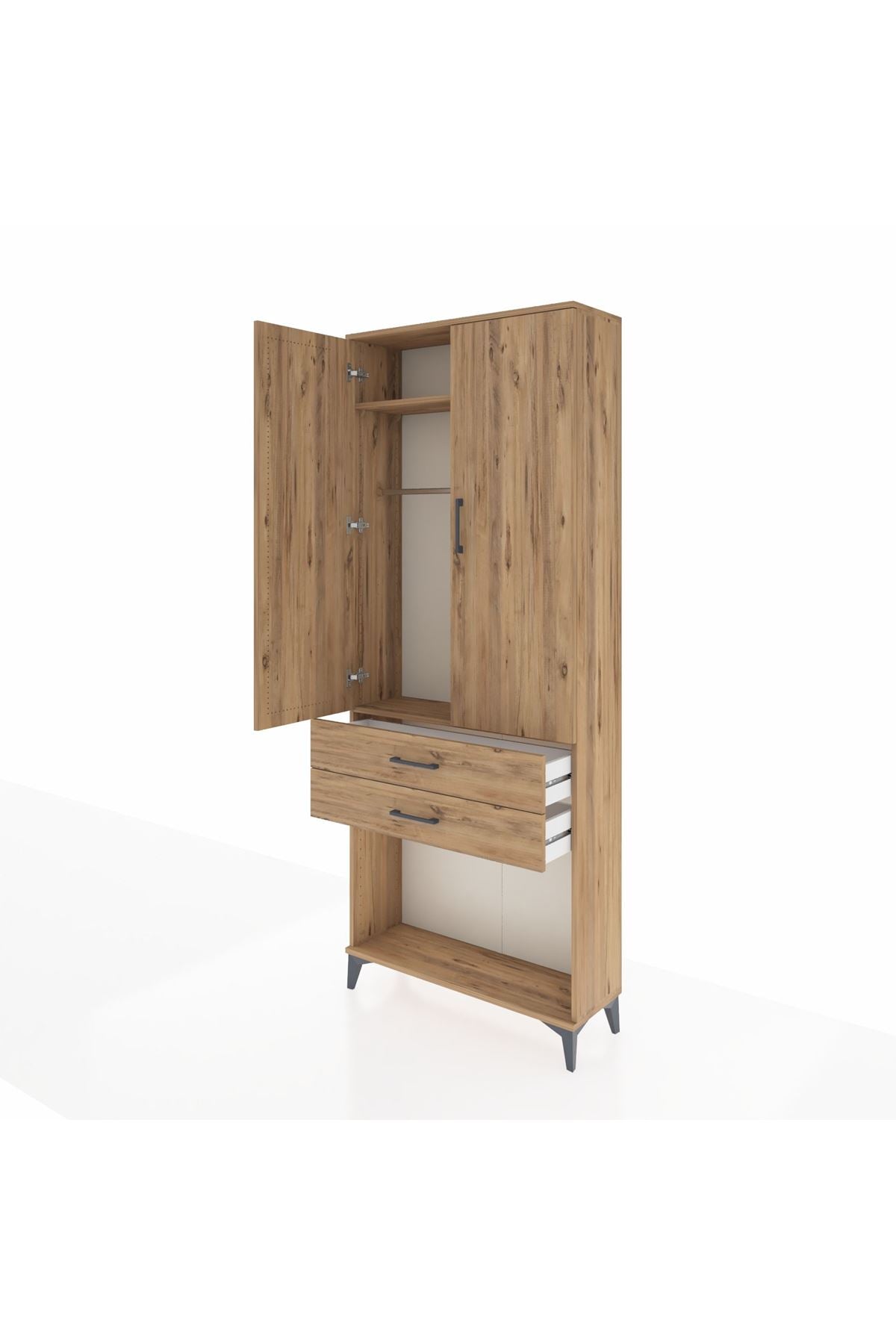 Arges Dolap 2 Raflı 2 Çekmeceli Tek Askılı 88x30x221 - S30M118V9A