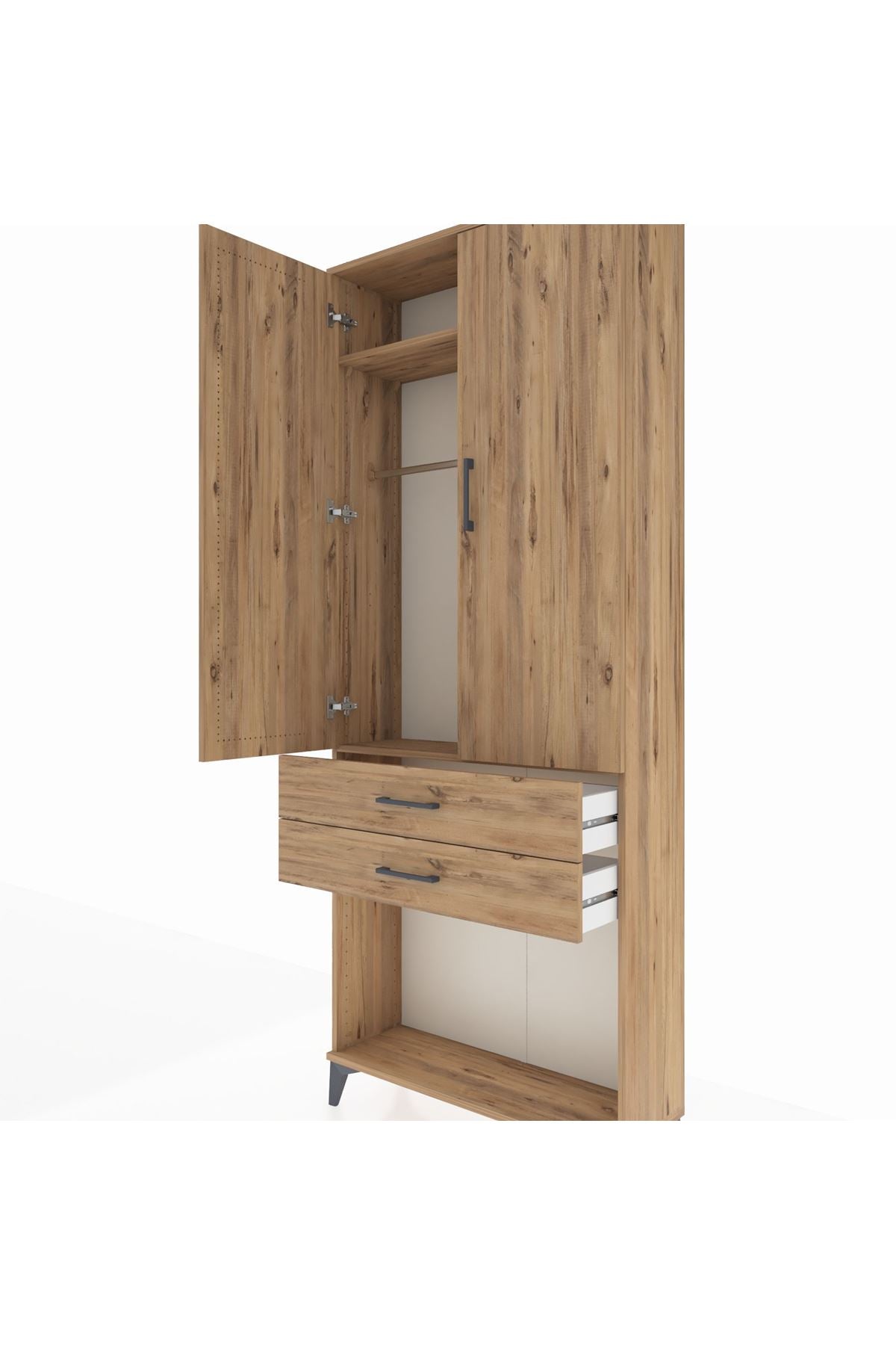 Arges Dolap 2 Raflı 2 Çekmeceli Tek Askılı 88x30x221 - S30M118V9A