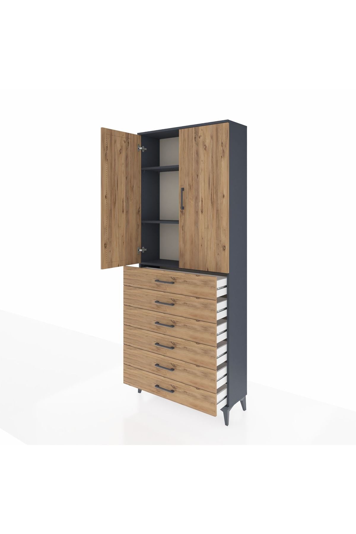 Arges Dolap 3 Raflı 6 Çekmeceli 2 Kapaklı 88x30x221 - S30M121V6A
