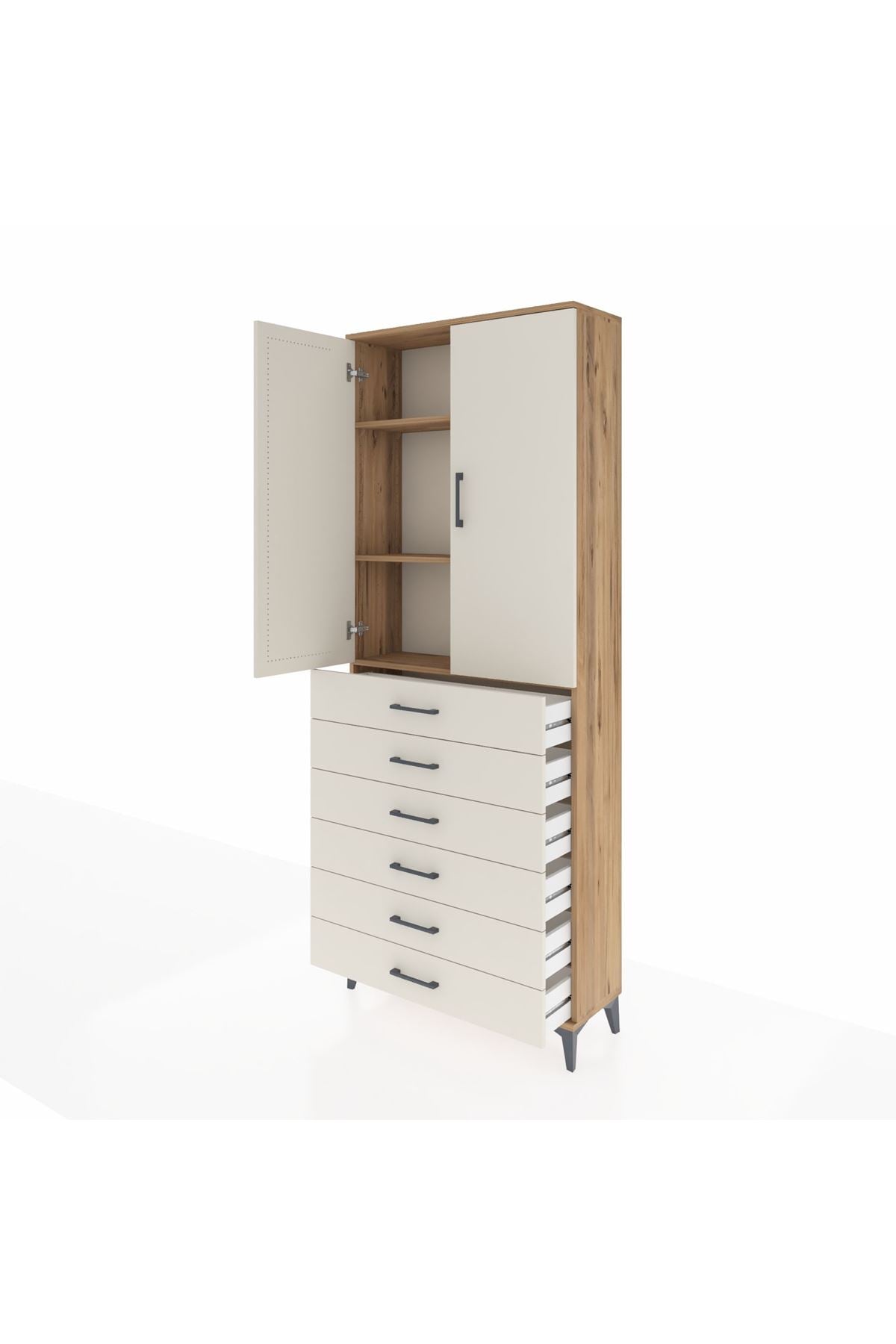 Arges Dolap 3 Raflı 6 Çekmeceli 2 Kapaklı 88x30x221 - S30M121V7A