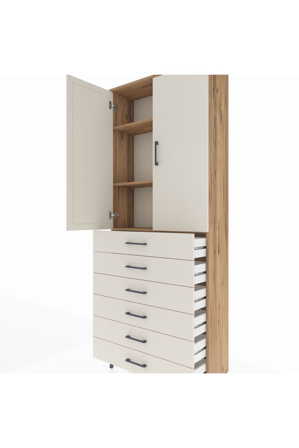 Arges Dolap 3 Raflı 6 Çekmeceli 2 Kapaklı 88x30x221 - S30M121V7A