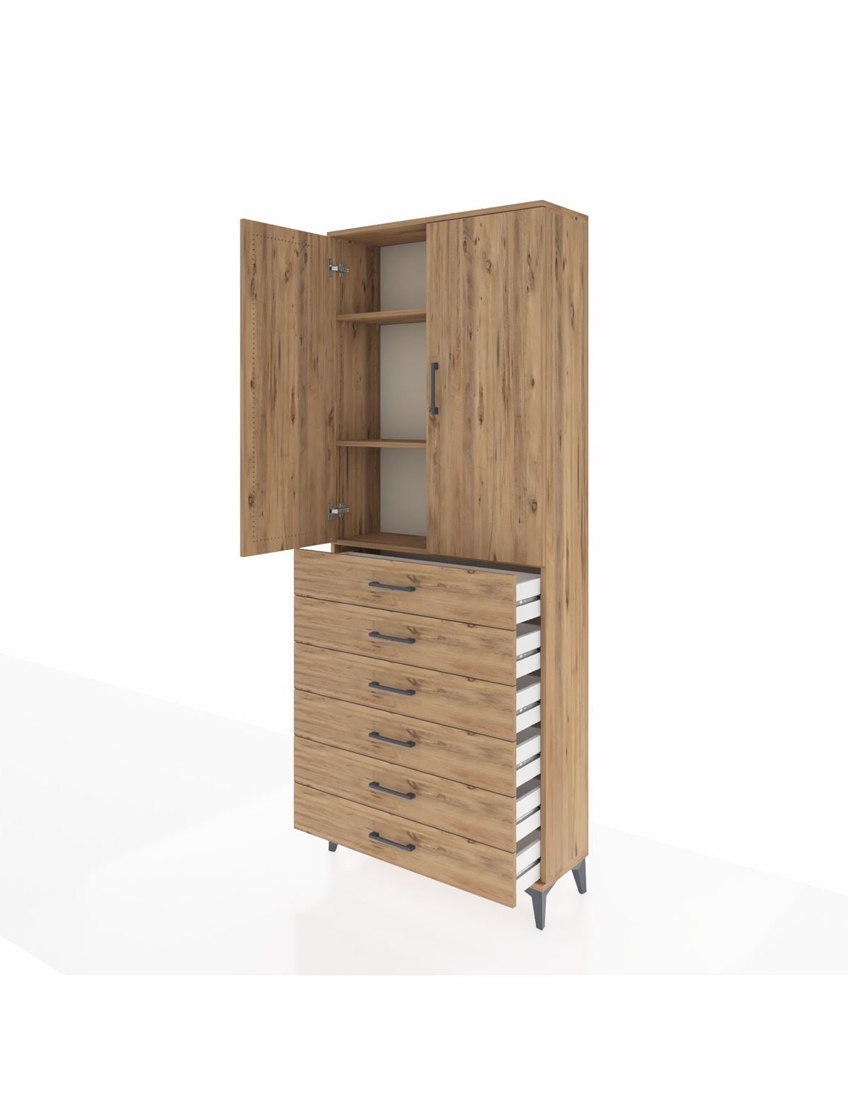 Arges Dolap 3 Raflı 6 Çekmeceli 2 Kapaklı 88x30x221 - S30M121V9A