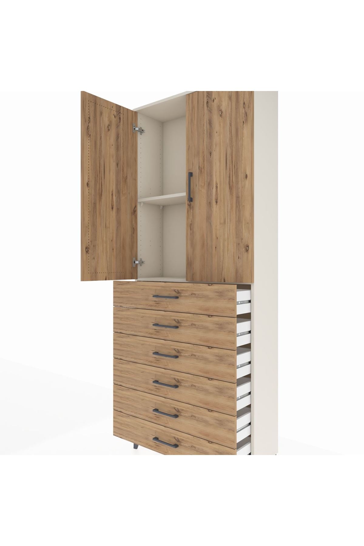 Arges Dolap 2 Raflı 6 Çekmeceli 2 Kapaklı 88x30x221 - S30M122V3A