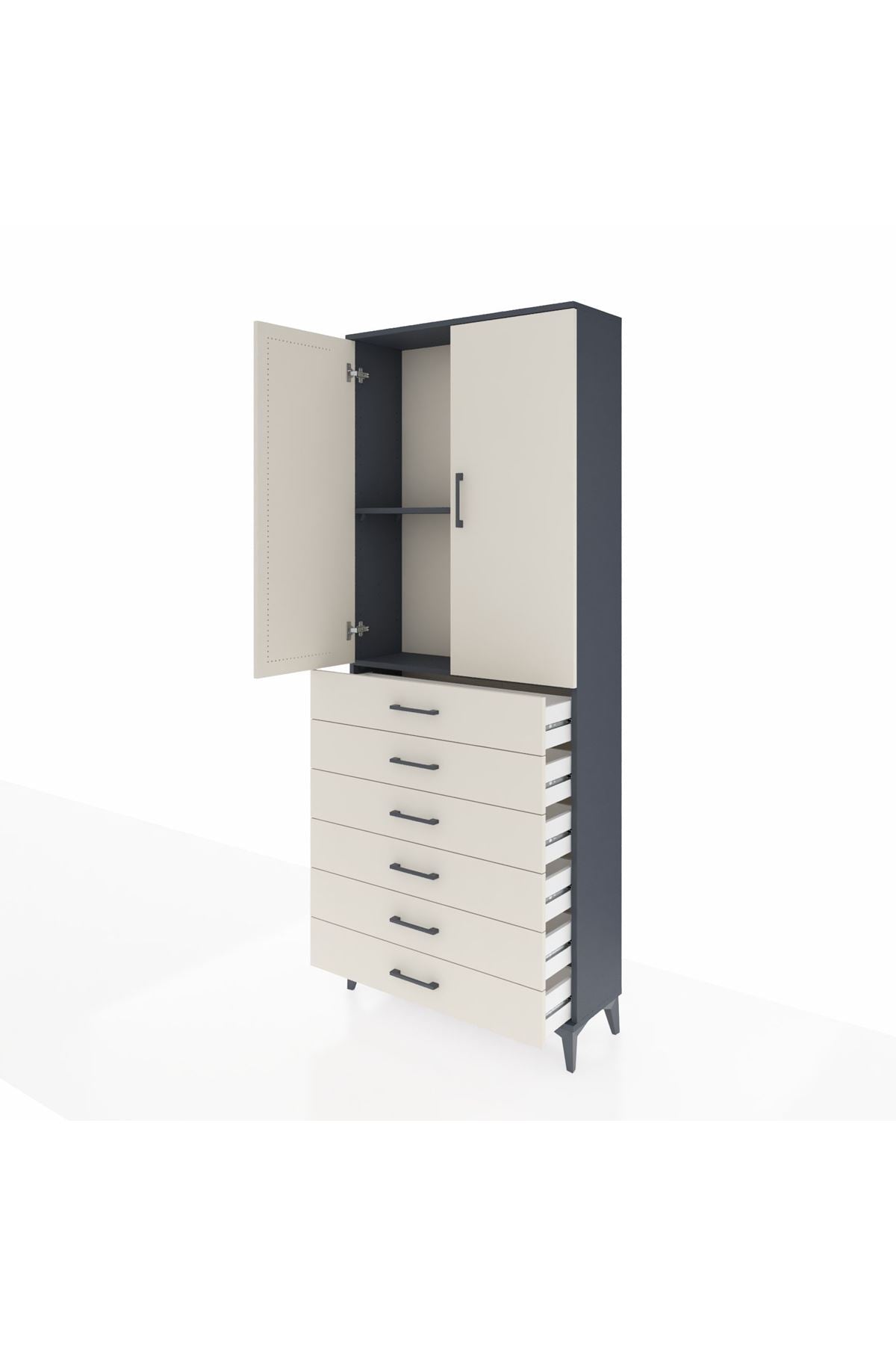 Arges Dolap 2 Raflı 6 Çekmeceli 2 Kapaklı 88x30x221 - S30M122V4A