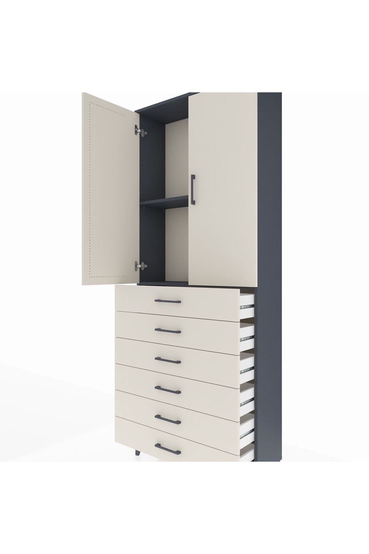 Arges Dolap 2 Raflı 6 Çekmeceli 2 Kapaklı 88x30x221 - S30M122V4A