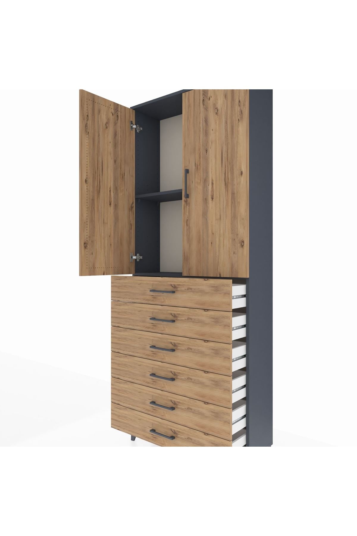Arges Dolap 2 Raflı 6 Çekmeceli 2 Kapaklı 88x30x221 - S30M122V6A