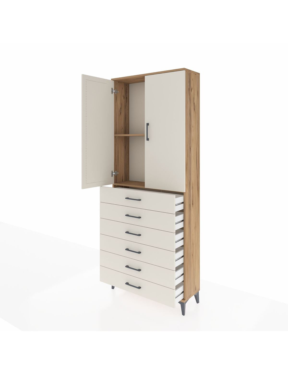 Arges Dolap 2 Raflı 6 Çekmeceli 2 Kapaklı 88x30x221 - S30M122V7A