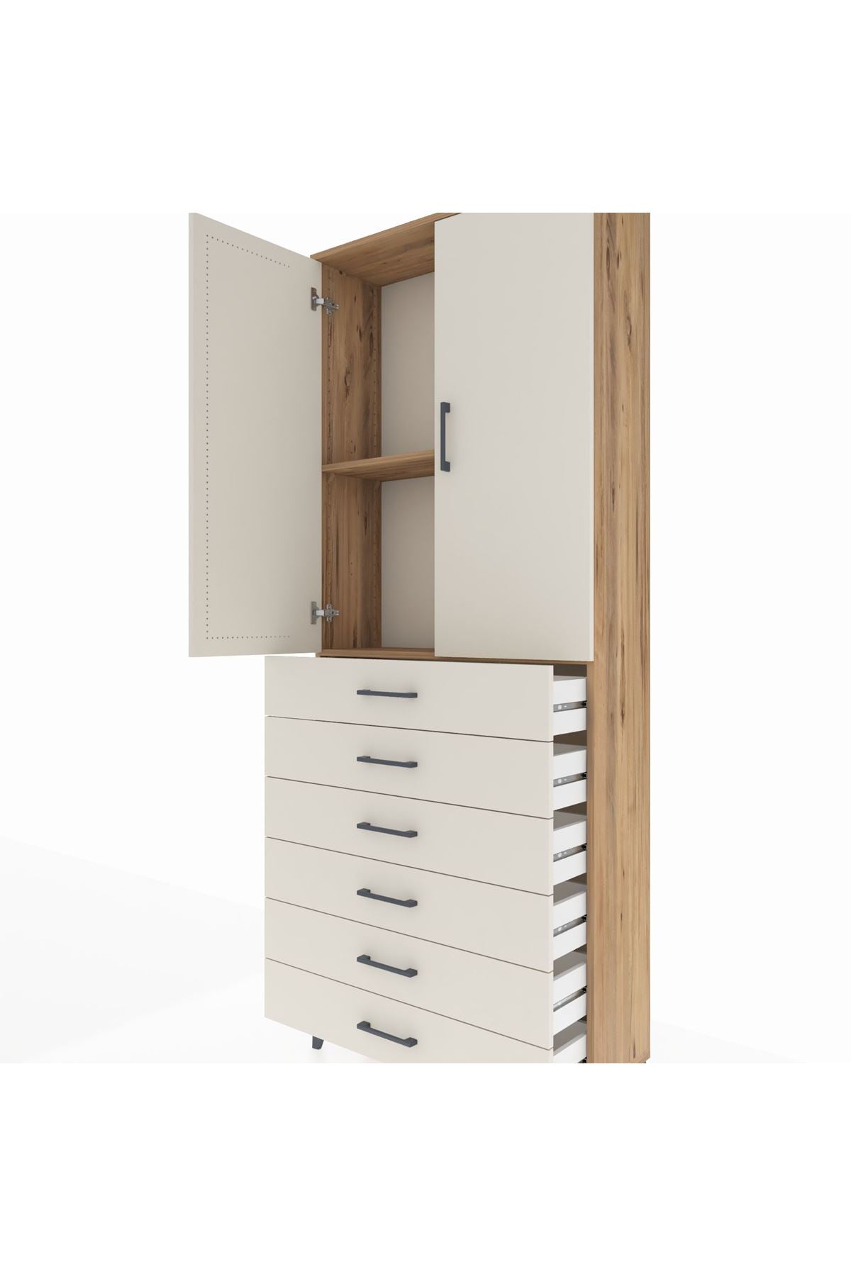 Arges Dolap 2 Raflı 6 Çekmeceli 2 Kapaklı 88x30x221 - S30M122V7A