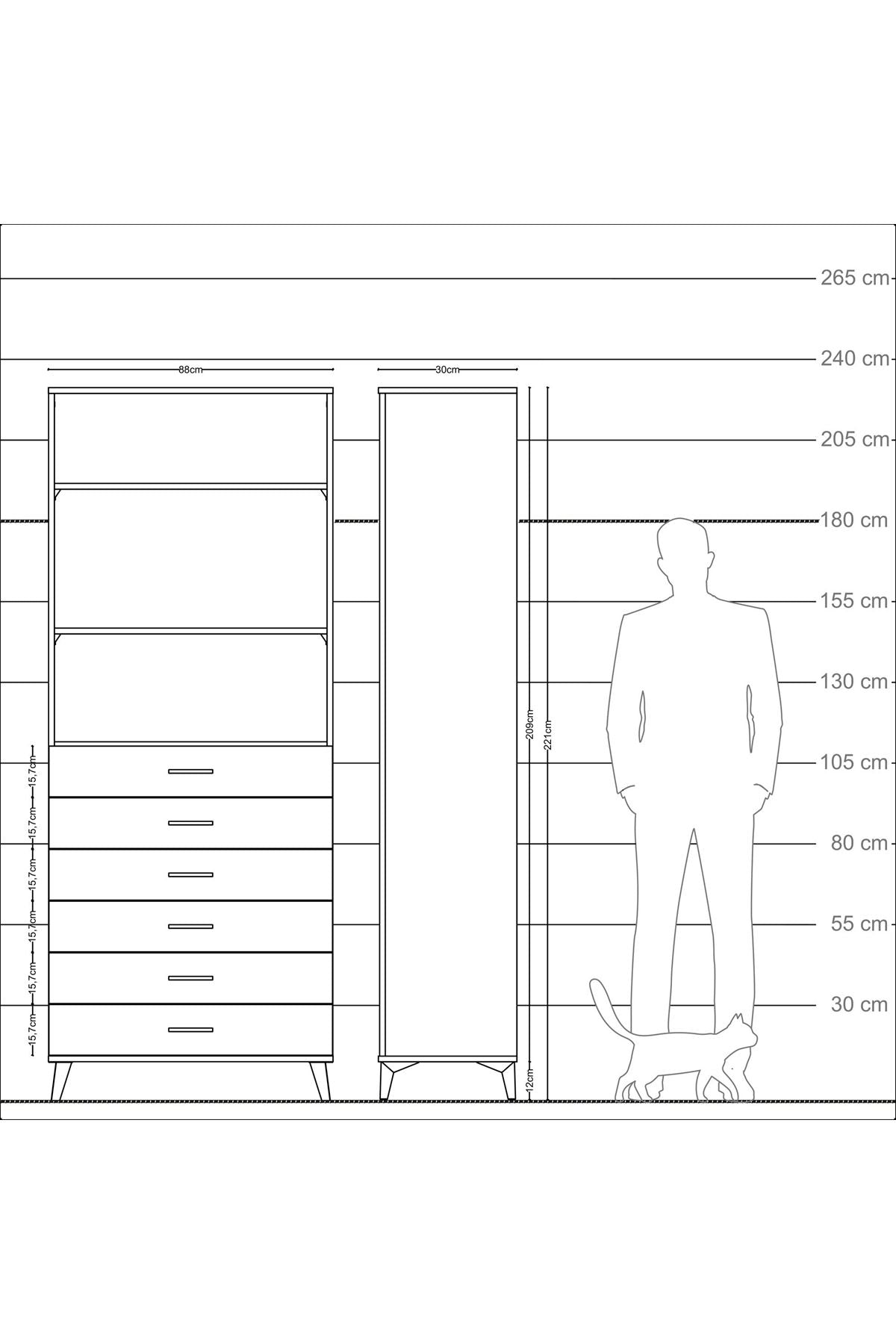 Arges Dolap 3 Raflı 6 Çekmeceli 88x30x221 - S30M123V2A
