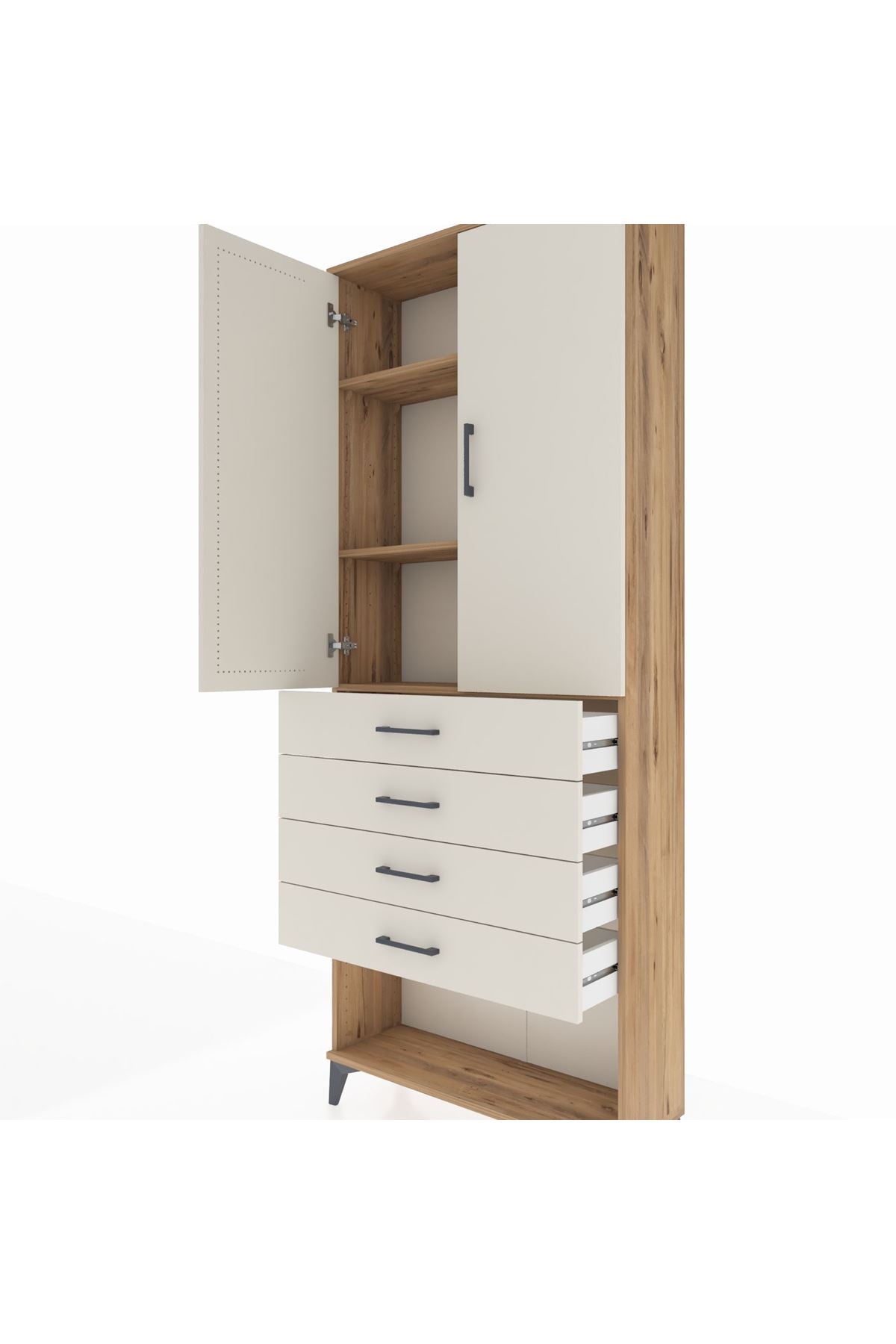 Arges Dolap 3 Raflı 4 Çekmeceli 2 Kapaklı 88x30x221 - S30M124V7A