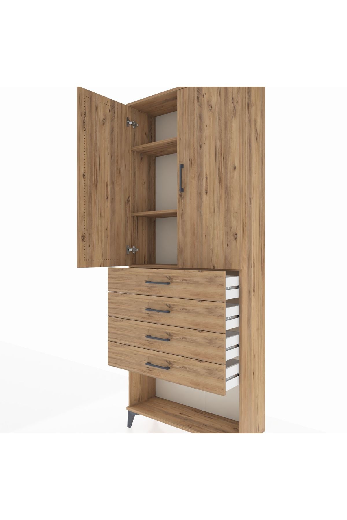 Arges Dolap 3 Raflı 4 Çekmeceli 2 Kapaklı 88x30x221 - S30M124V9A