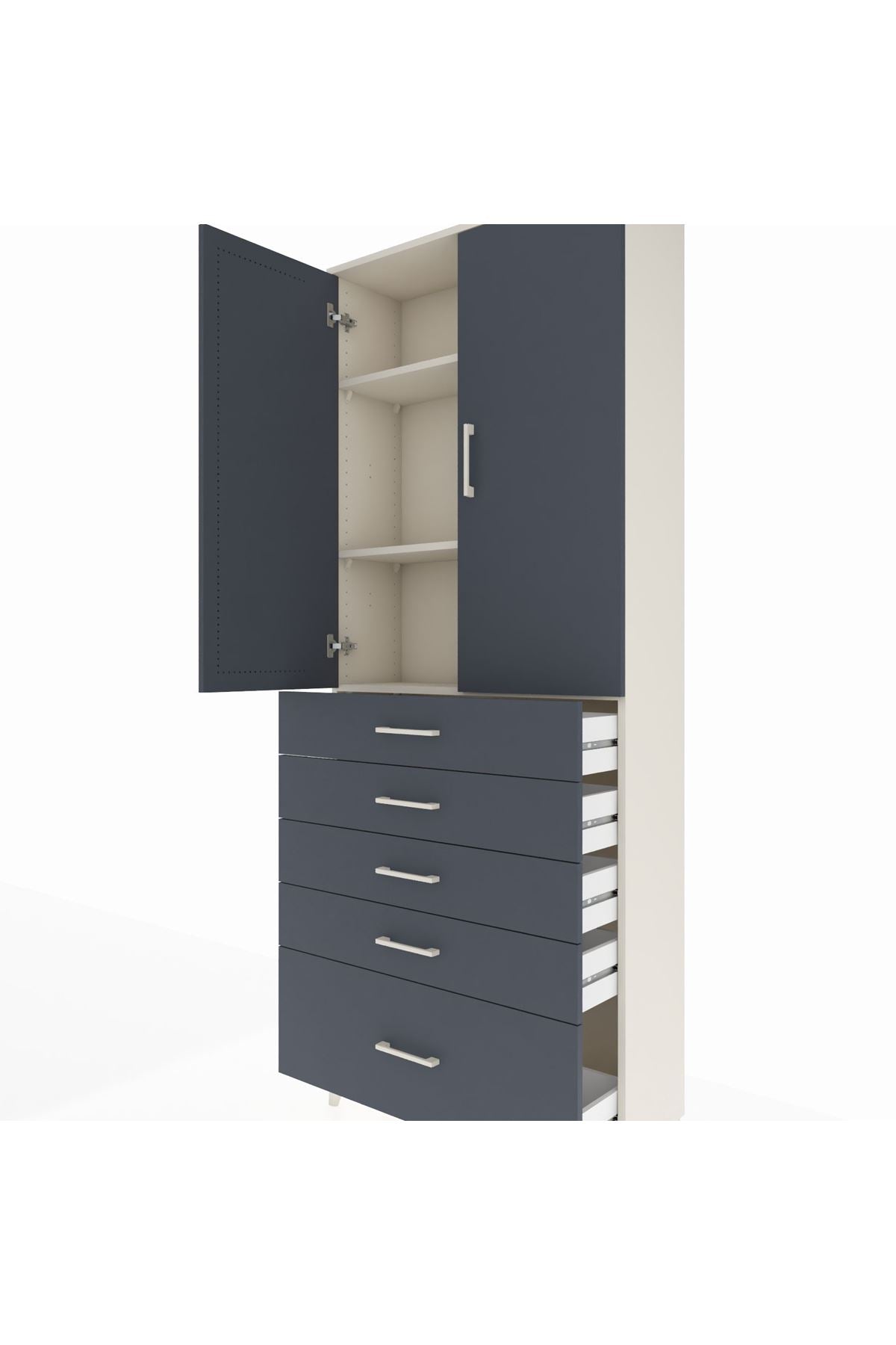Arges Dolap 3 Raflı 5 Çekmeceli 2 Kapaklı 88x30x221 - S30M127V2A