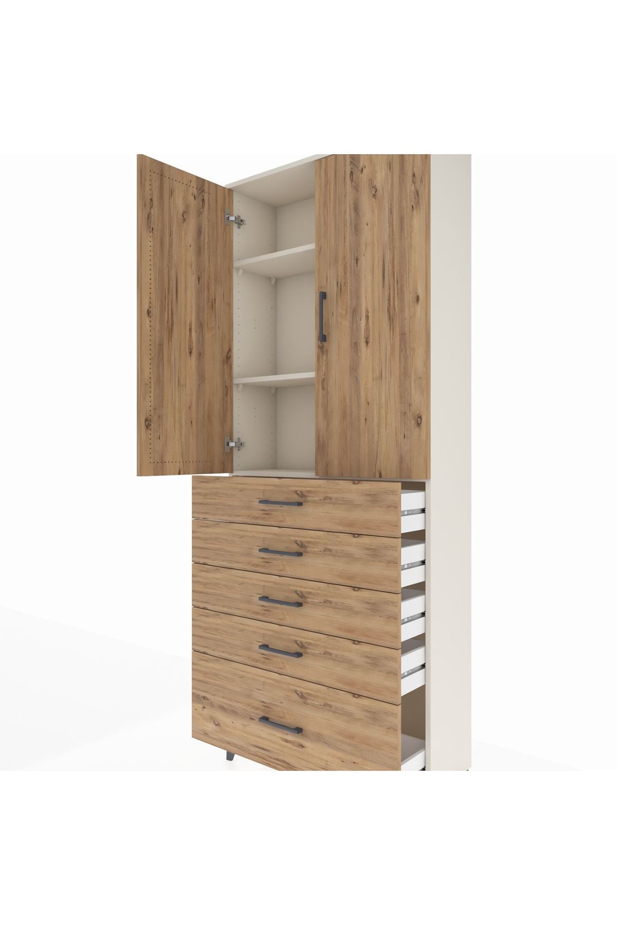 Arges Dolap 3 Raflı 5 Çekmeceli 2 Kapaklı 88x30x221 - S30M127V3A