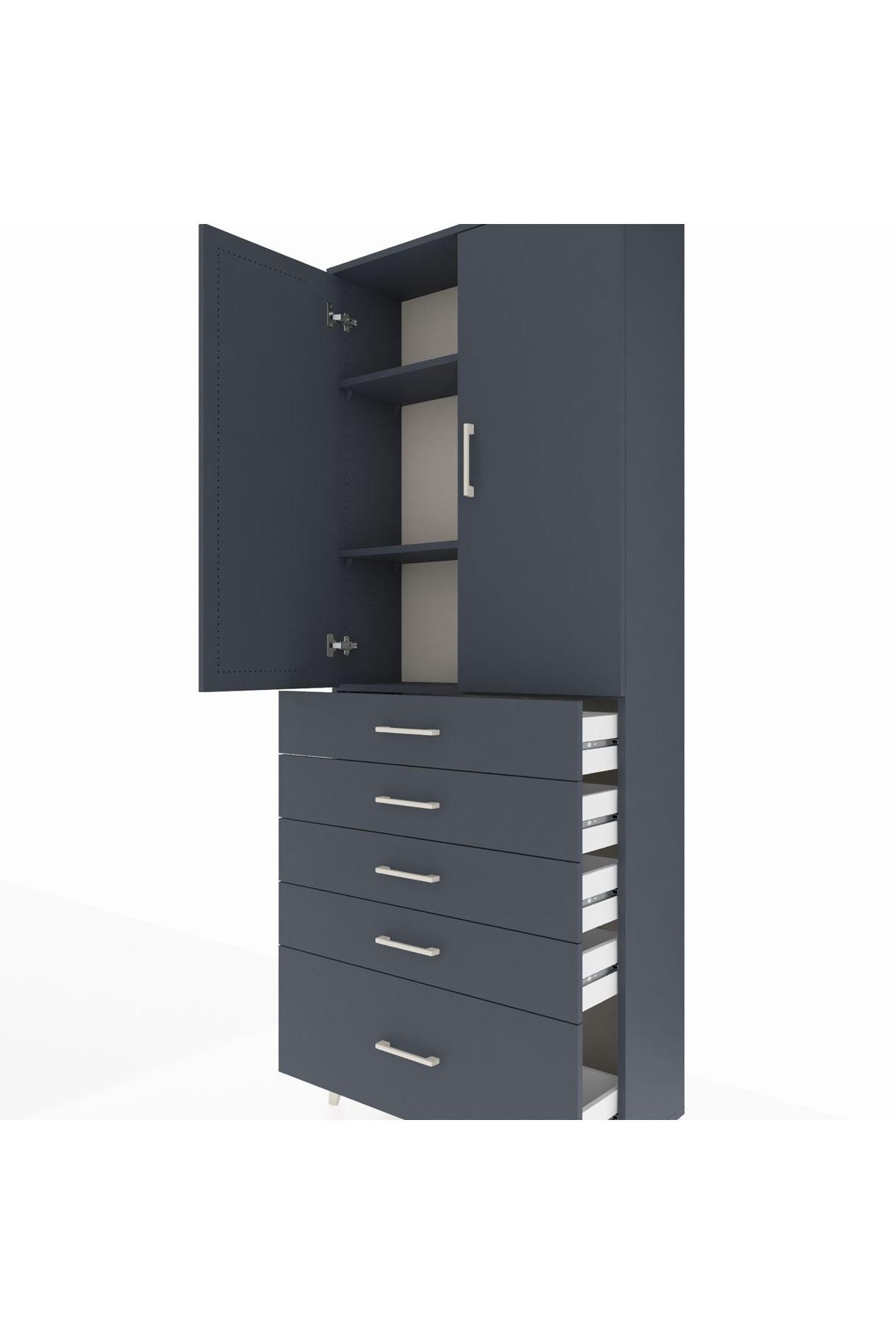 Arges Dolap 3 Raflı 5 Çekmeceli 2 Kapaklı 88x30x221 - S30M127V5A