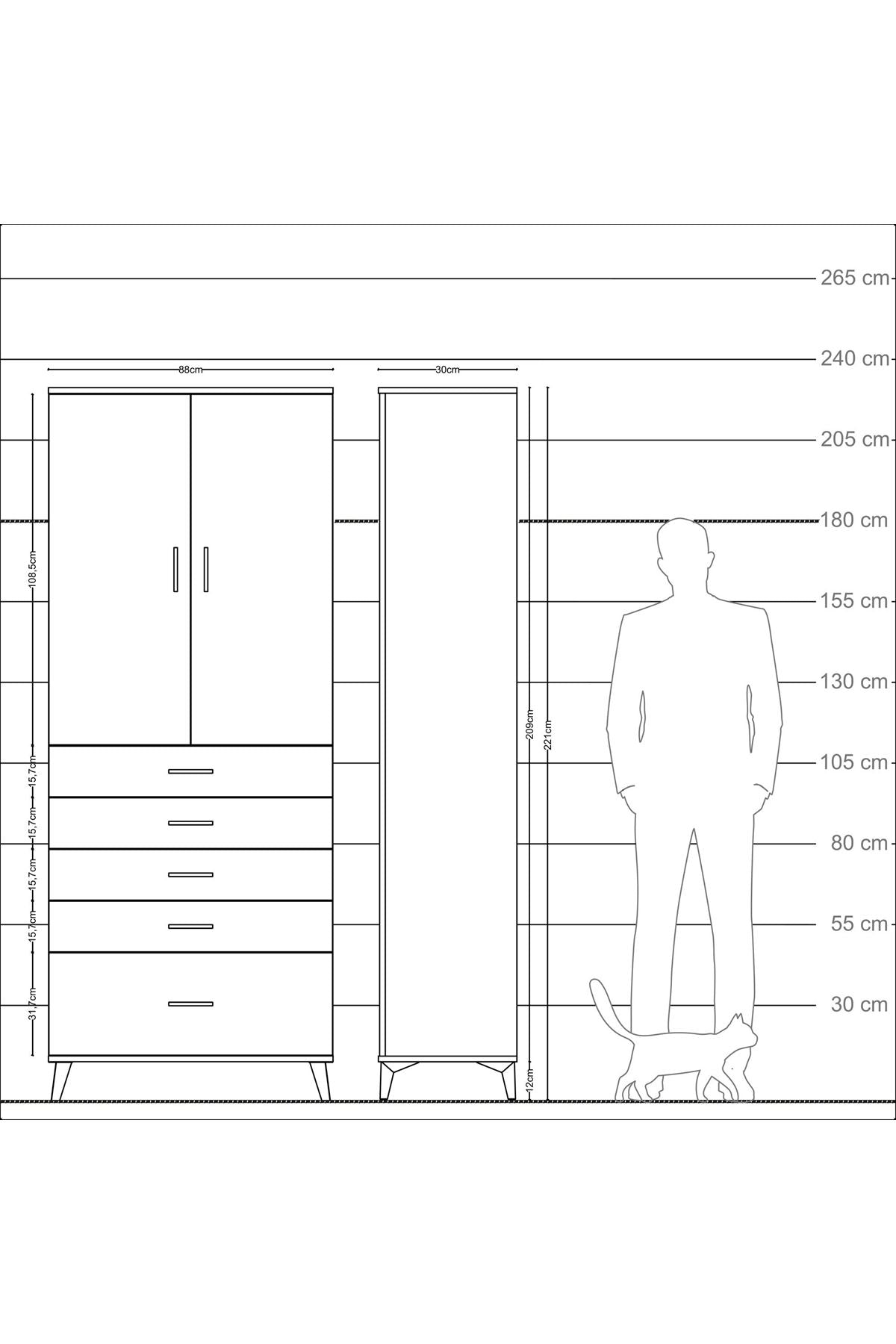 Arges Dolap 2 Raflı 5 Çekmeceli 2 Kapaklı 88x30x221 - S30M128V1A