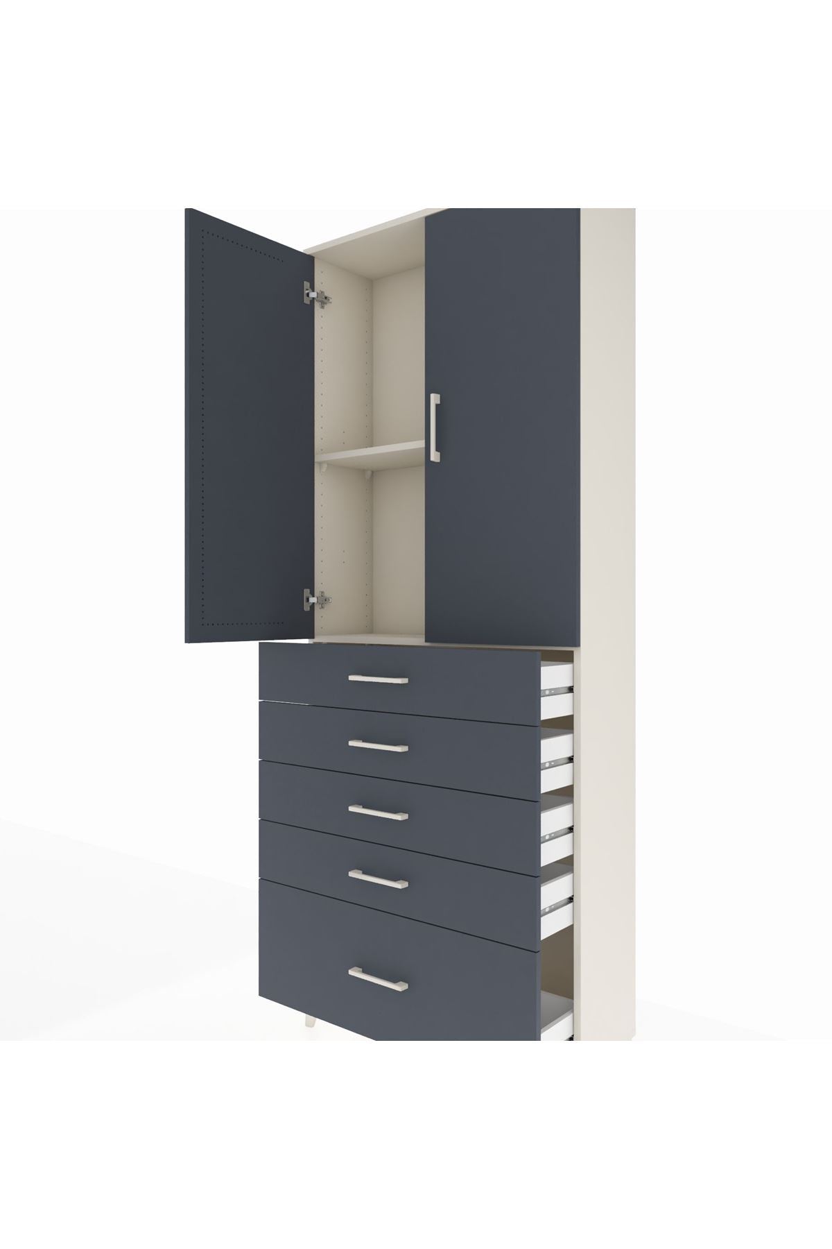 Arges Dolap 2 Raflı 5 Çekmeceli 2 Kapaklı 88x30x221 - S30M128V2A