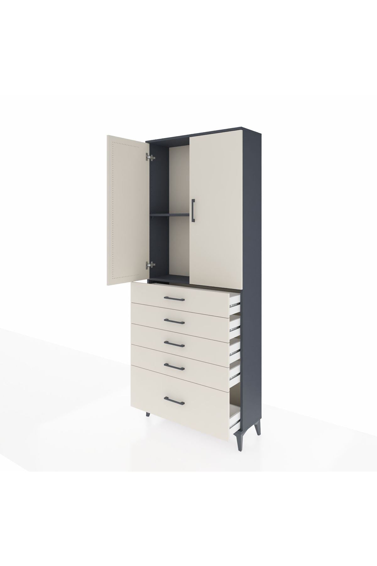 Arges Dolap 2 Raflı 5 Çekmeceli 2 Kapaklı 88x30x221 - S30M128V4A