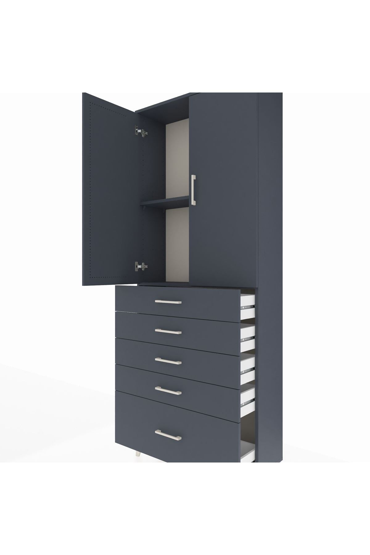 Arges Dolap 2 Raflı 5 Çekmeceli 2 Kapaklı 88x30x221 - S30M128V5A