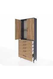 Arges Dolap 2 Raflı 5 Çekmeceli 2 Kapaklı 88x30x221 - S30M128V6A