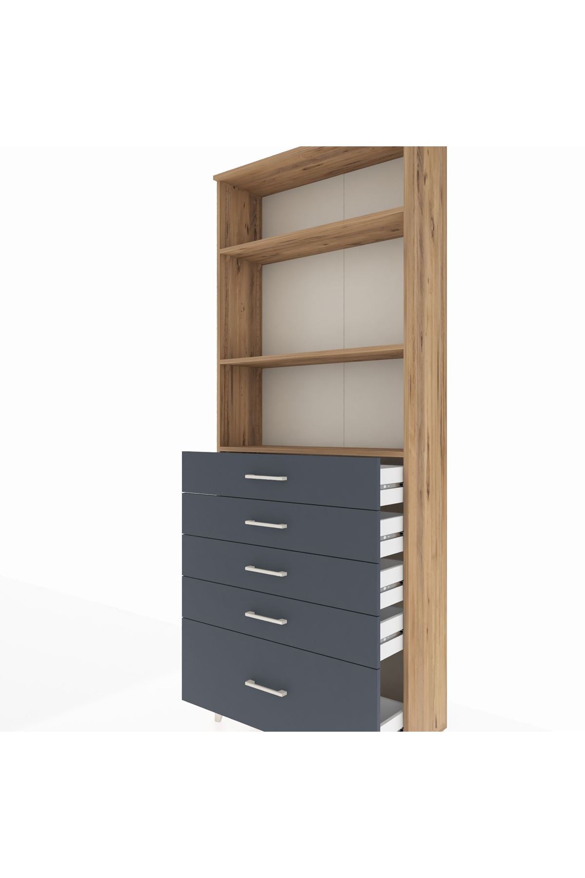 Arges Dolap 3 Raflı 5 Çekmeceli 88x30x221 - S30M129V8A