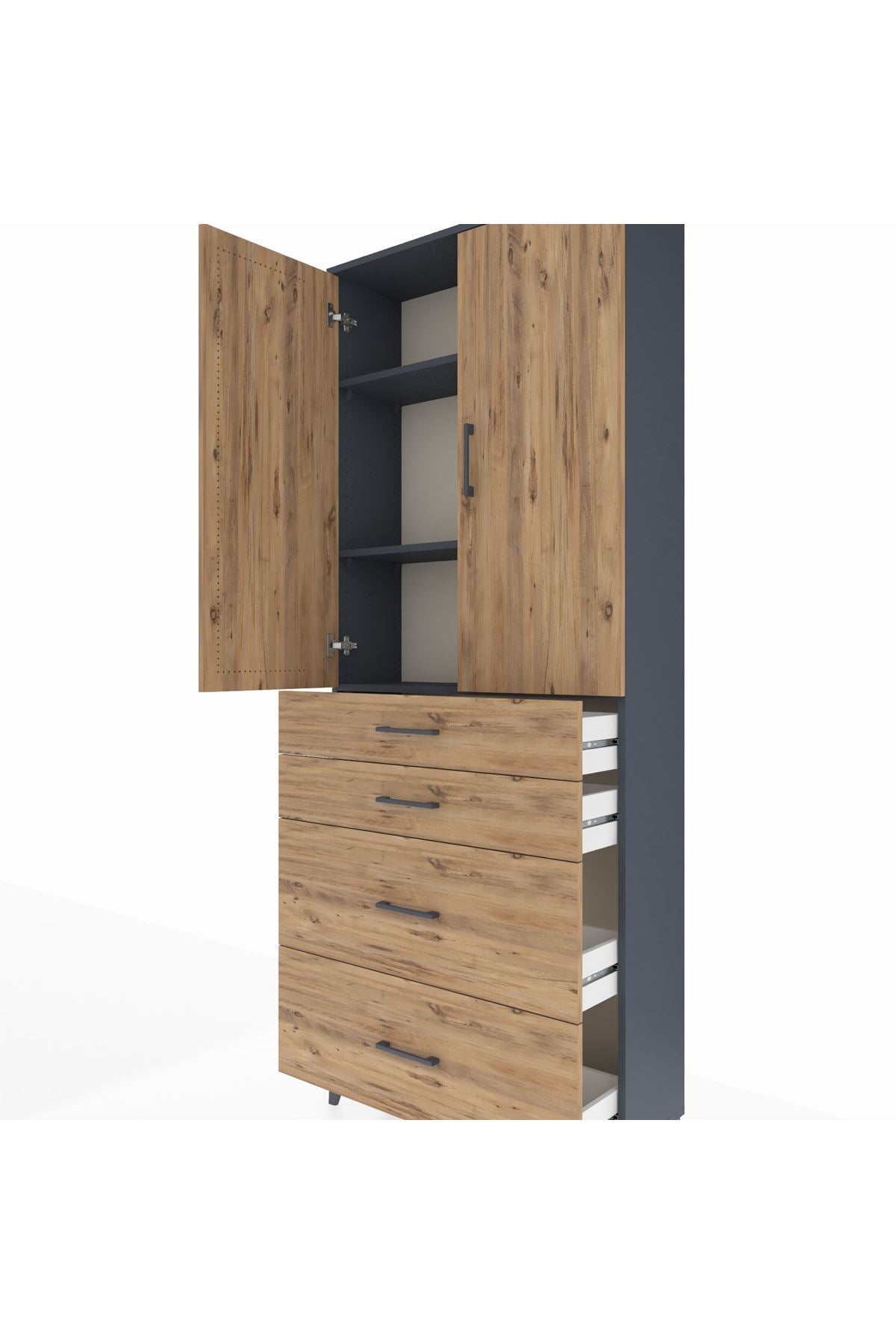 Arges Dolap 3 Raflı 4 Çekmeceli 2 Kapaklı 88x30x221 - S30M130V6A