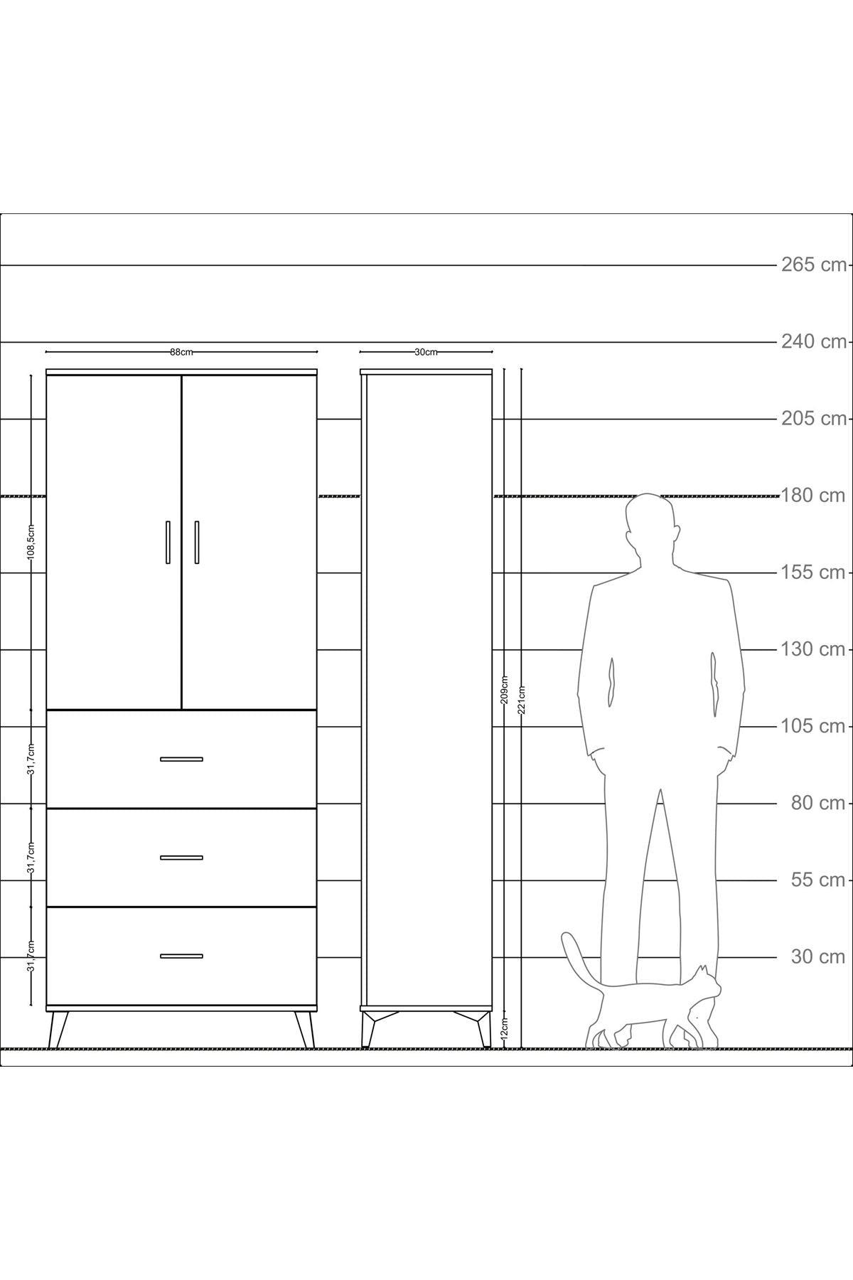 Arges Dolap 3 Raflı 3 Çekmeceli 2 Kapaklı 88x30x221 - S30M133V9A